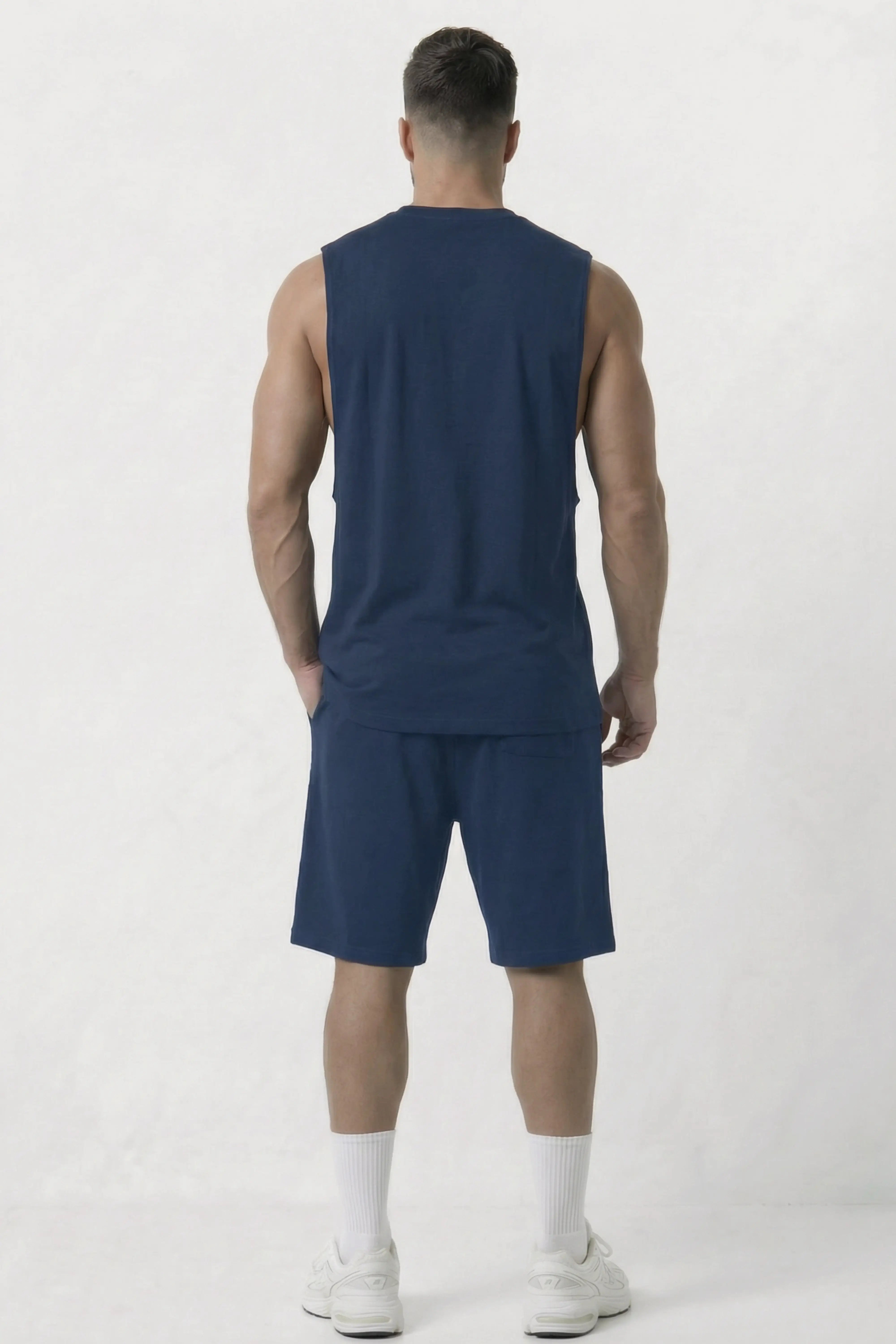 Men’s Blue dropped armhole bamboo cotton tank