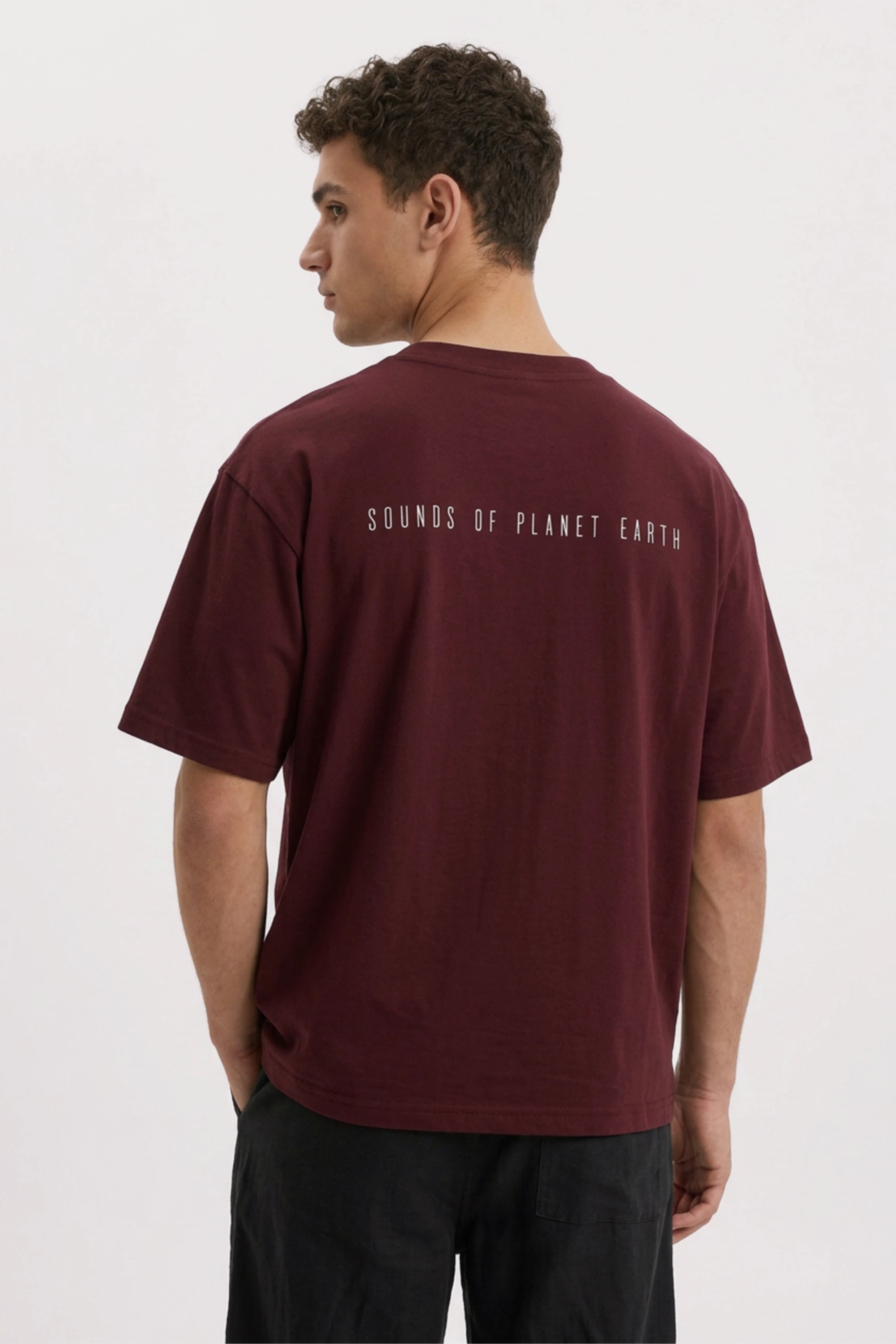 Men's Wine Sounds of Planet Earth Oversized T-Shirt