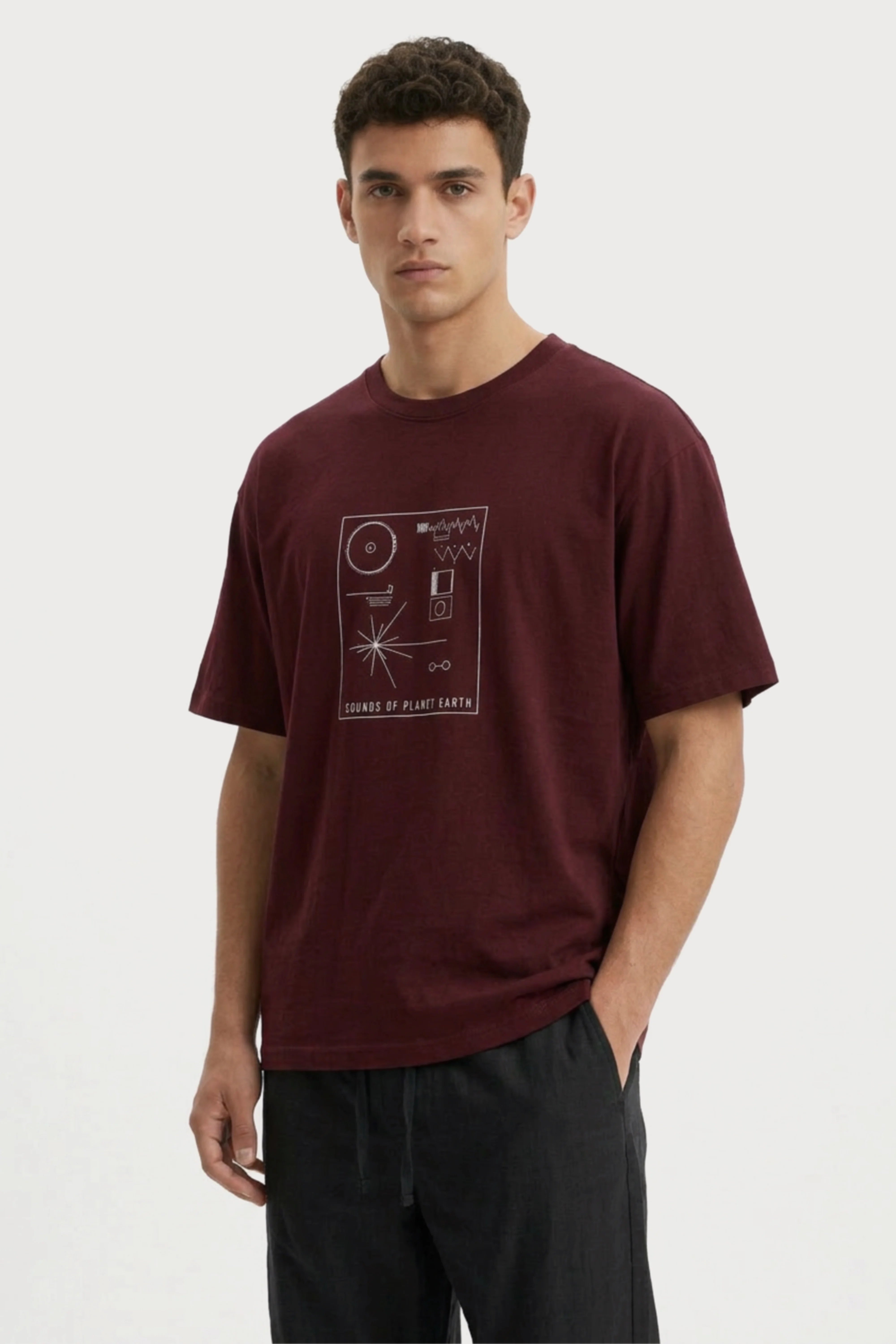 Men's Wine Sounds of Planet Earth Oversized T-Shirt