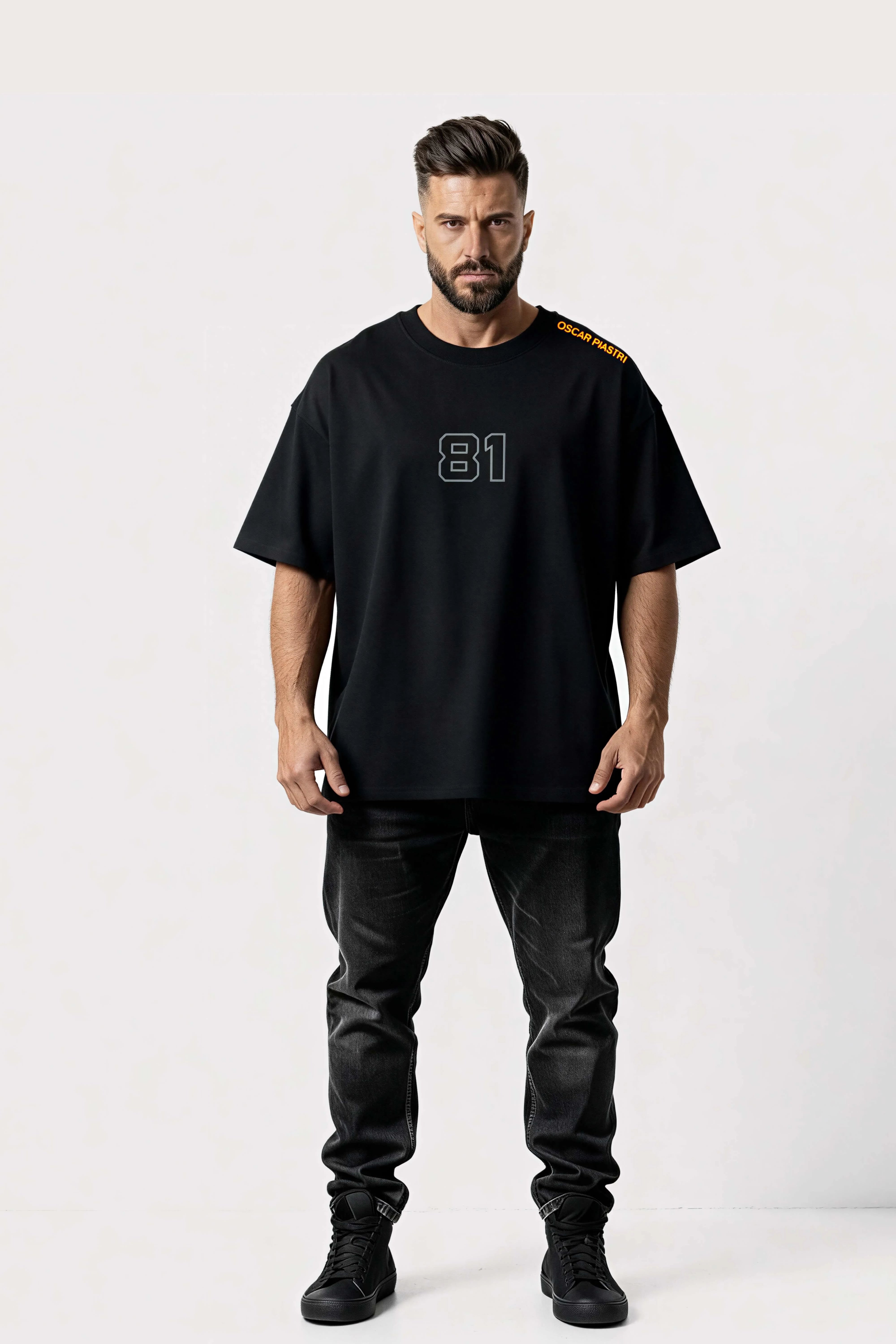 Men's Black Oscar Piastri Oversized T-Shirt