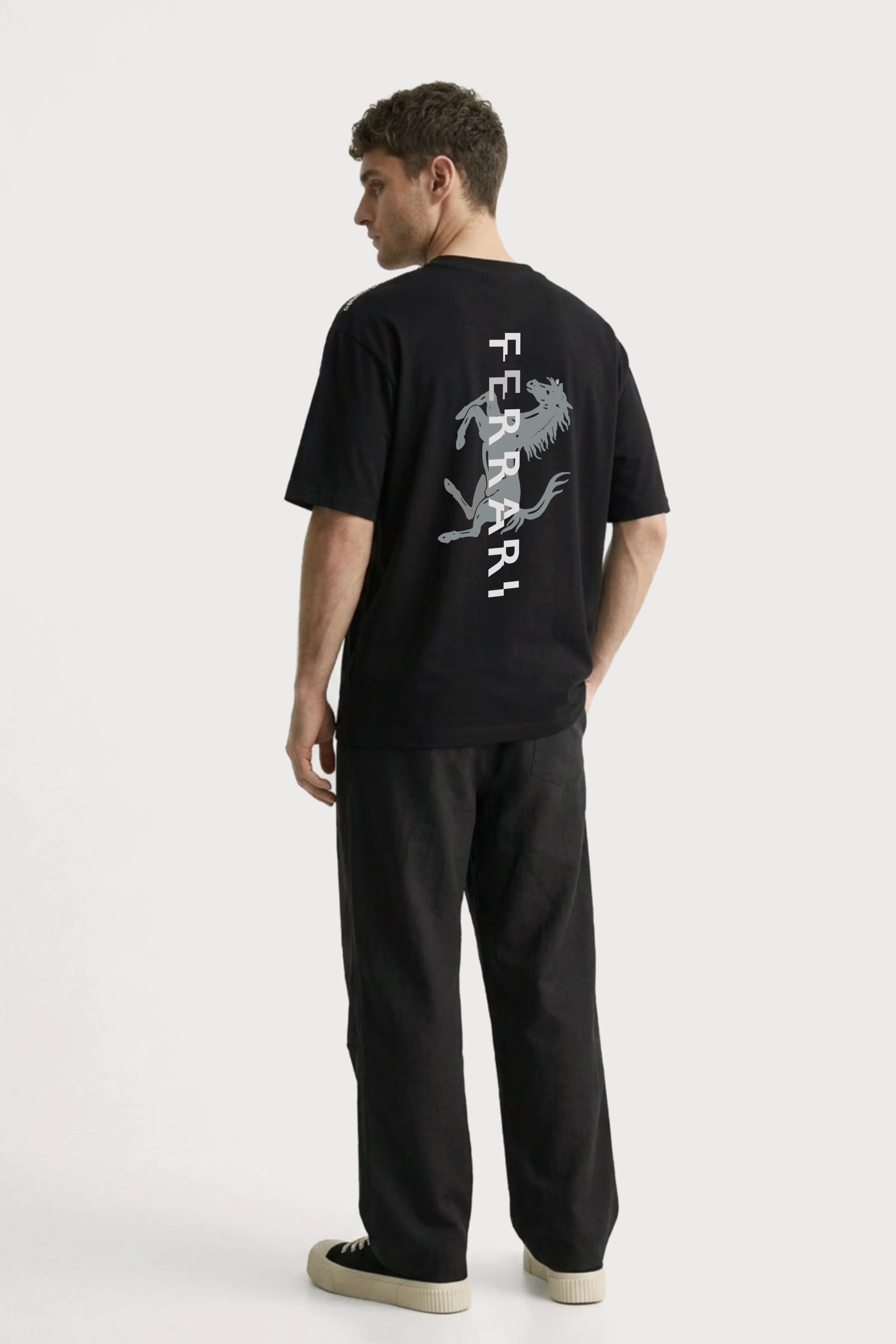 Men's Black Ferrari Oversized T-Shirt