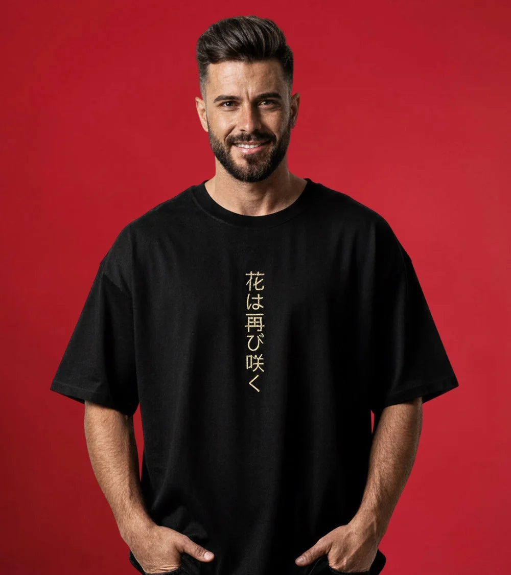 men oversized black t-shirt Tokyo spring perfect fit