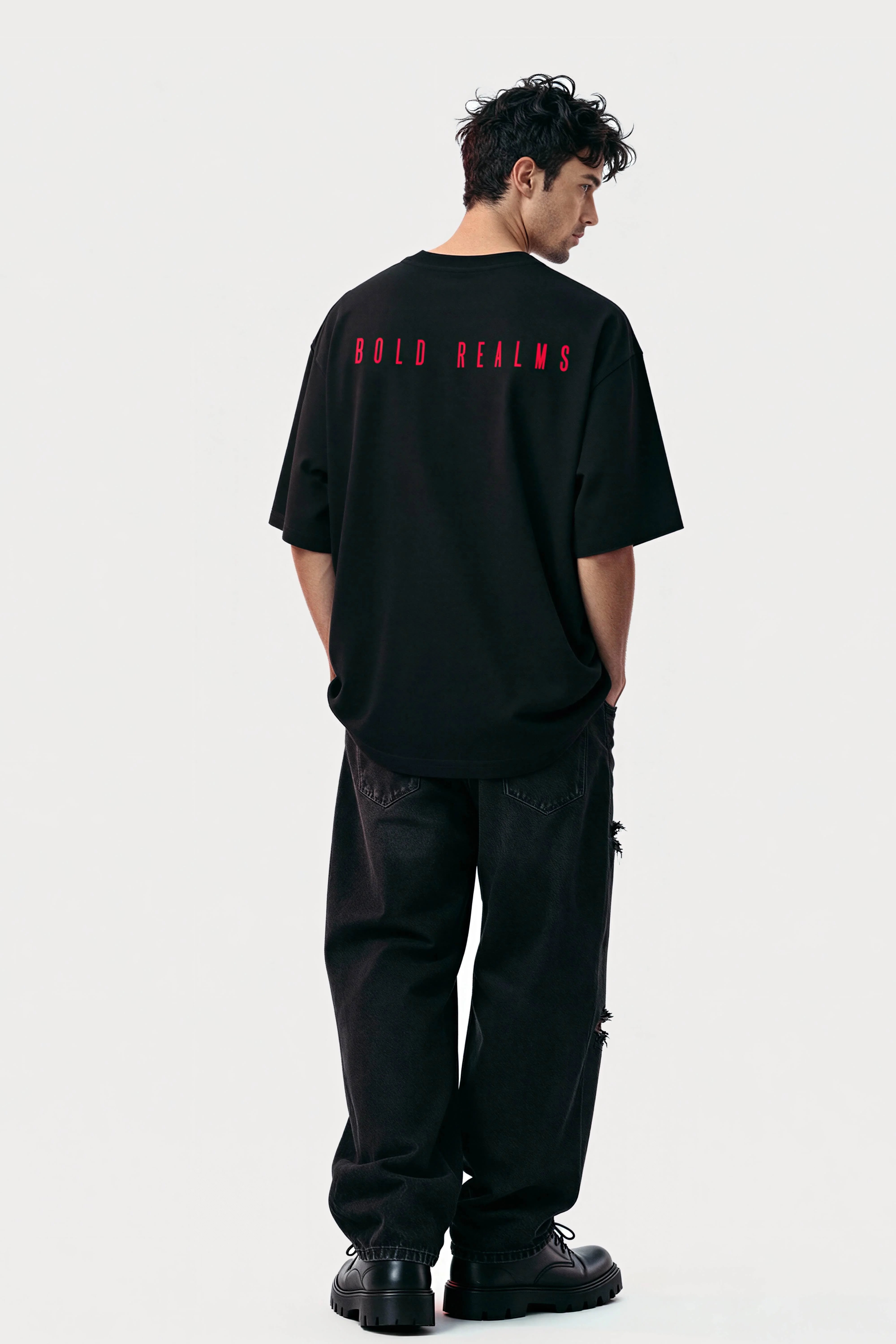 Men's Black Bold Realms Oversized T-Shirt
