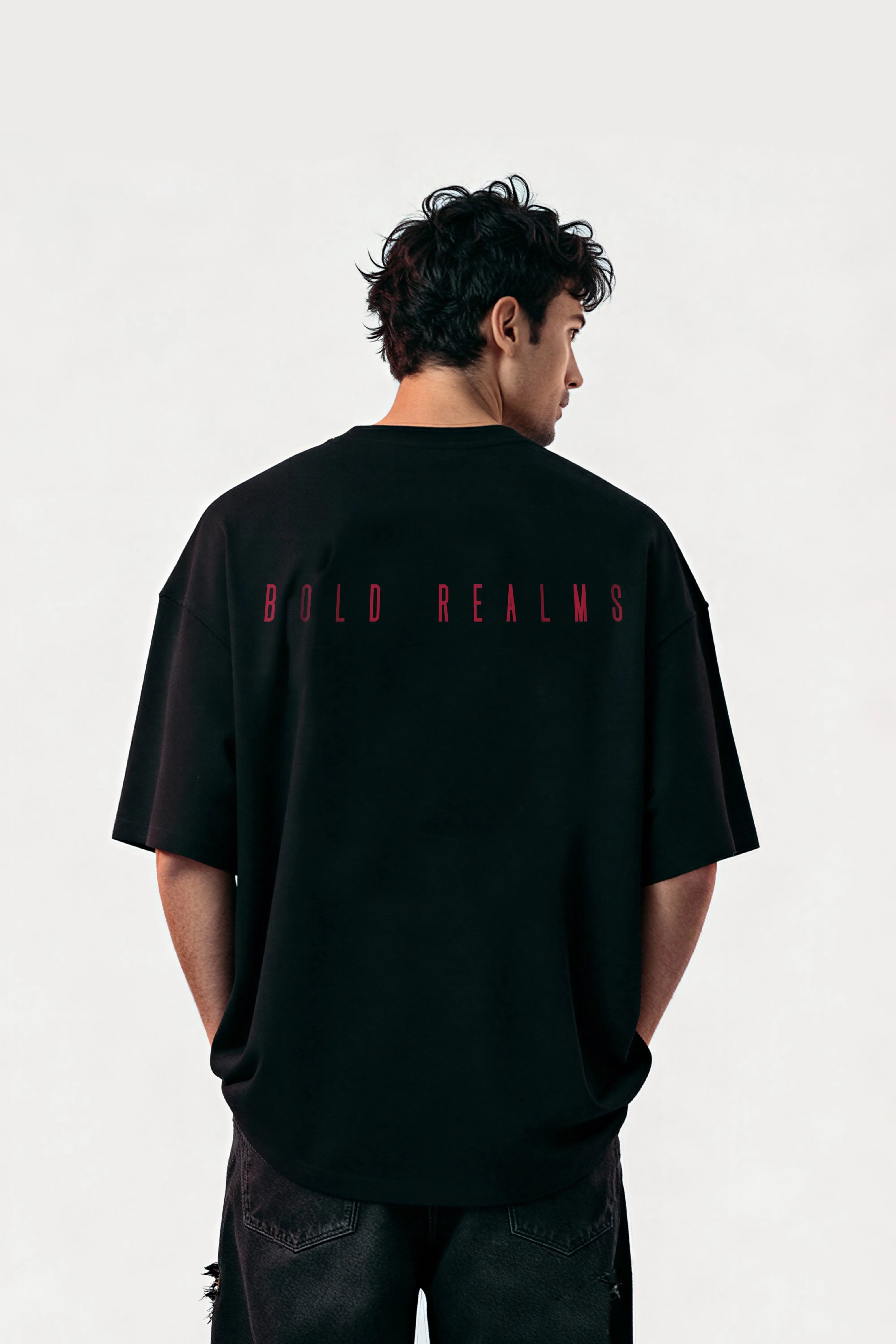 Men-oversized-black-tshirt-bold-realms-lifestyle