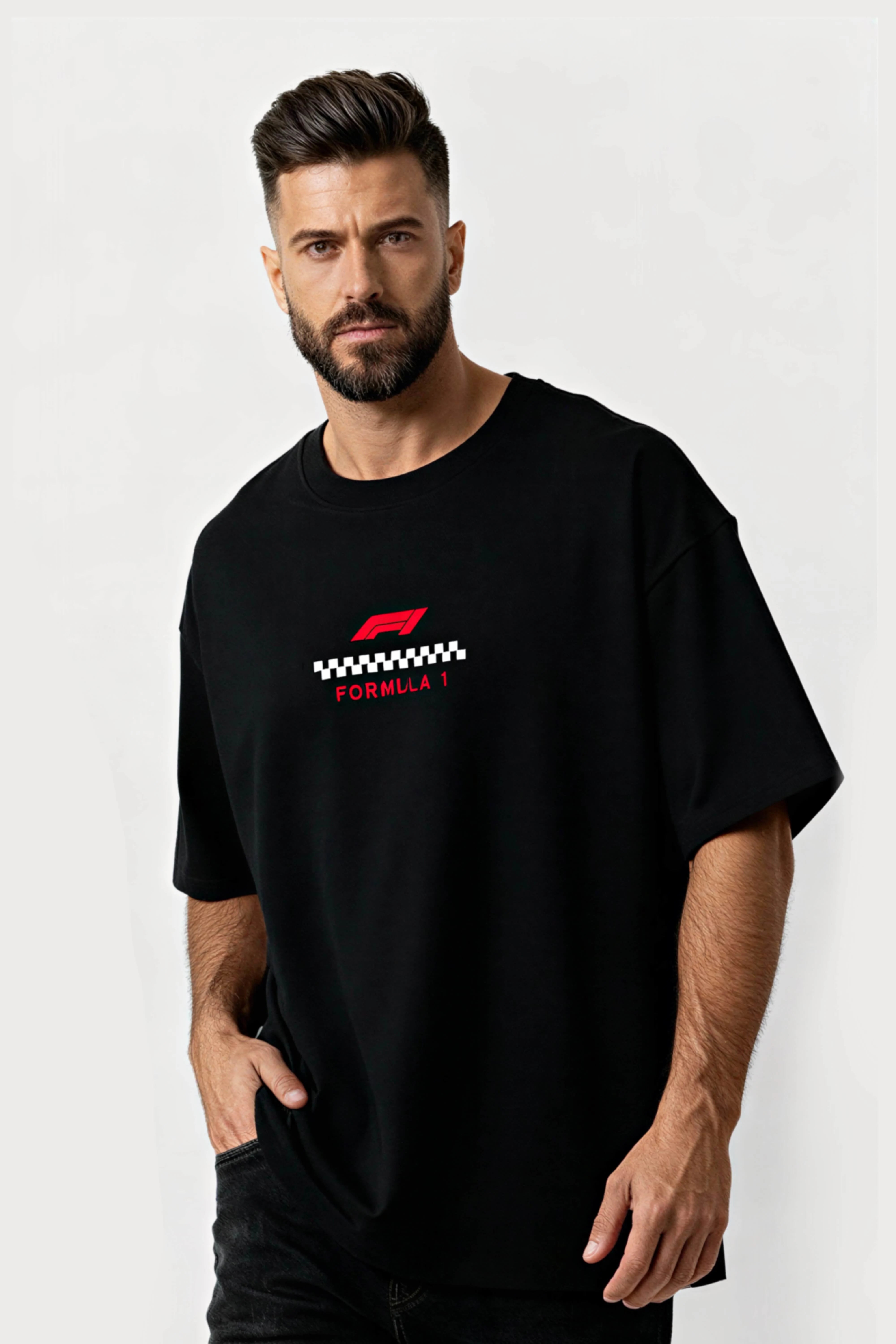 Men's Black Formula 1 Oversized T-Shirt