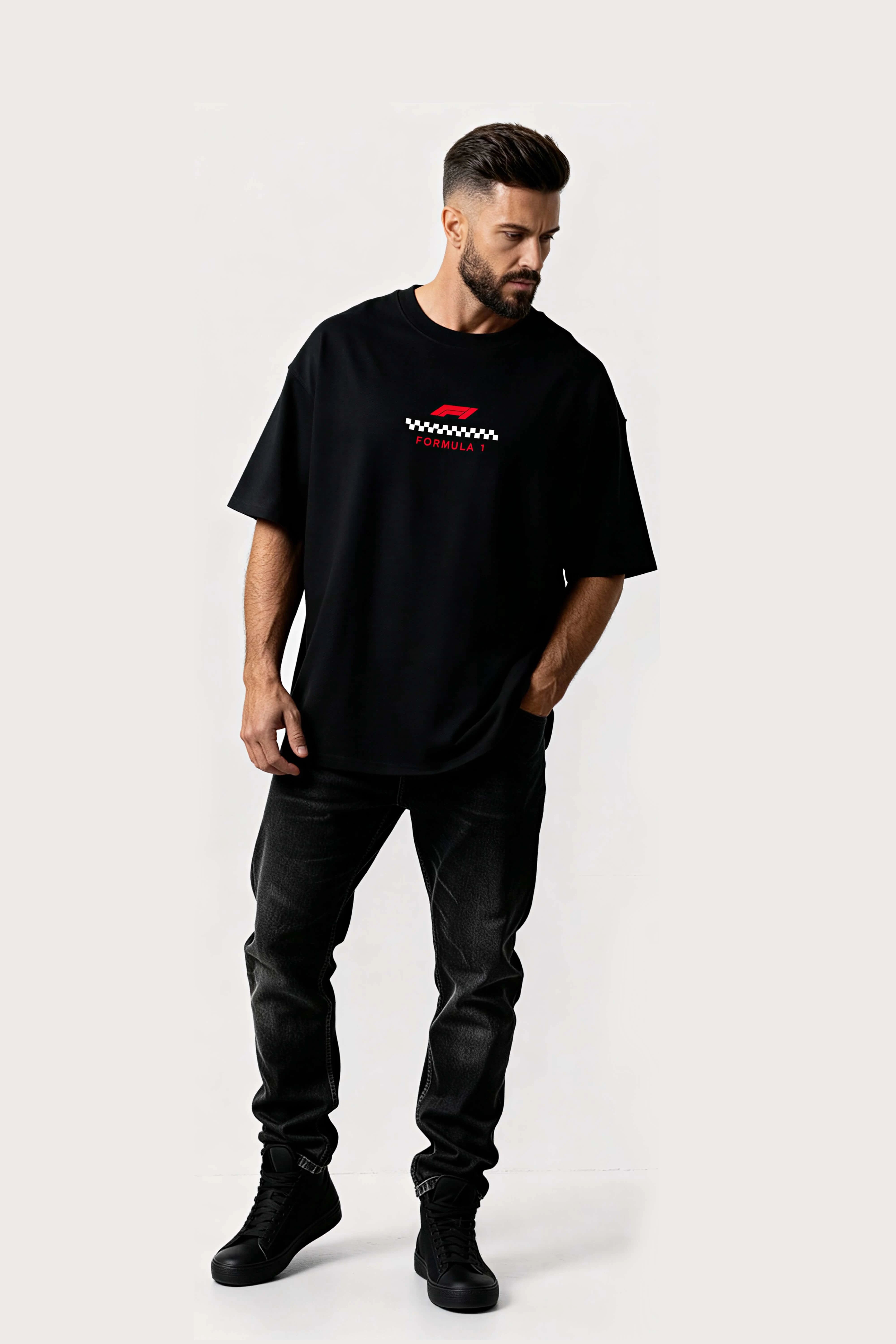 Men's Black Formula 1 Oversized T-Shirt
