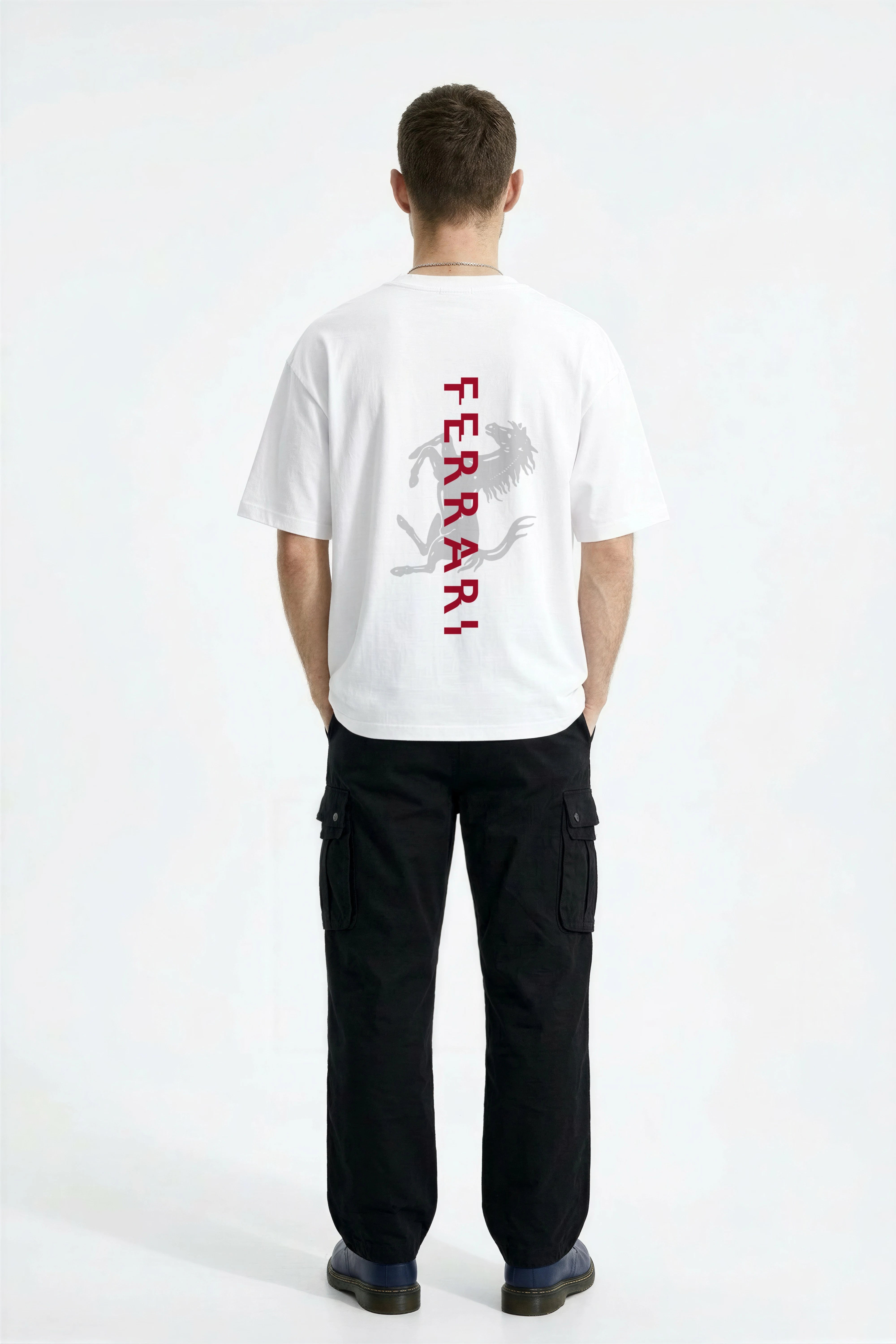 Men's White Ferrari Oversized T-Shirt