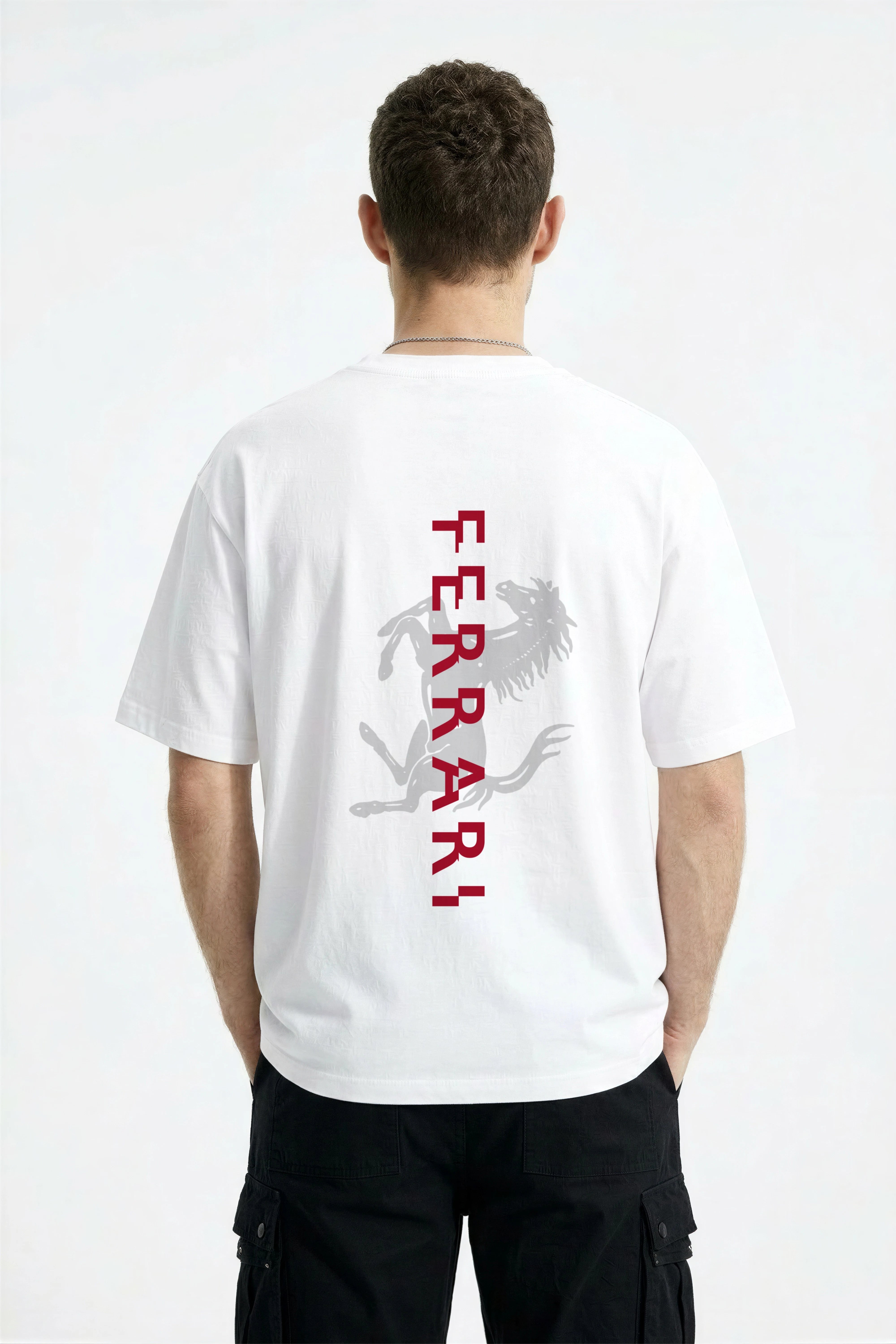 Men's White Ferrari Oversized T-Shirt
