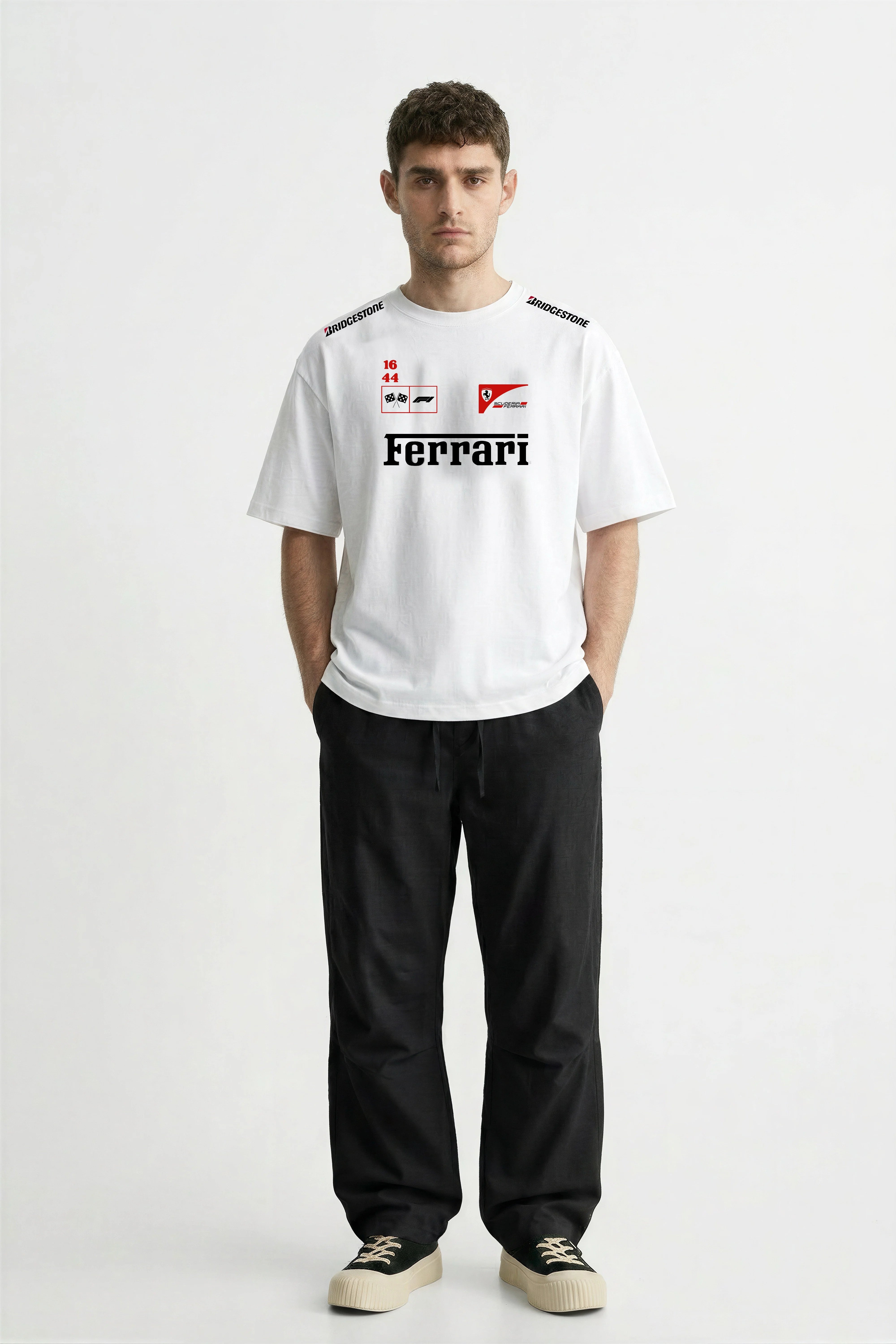 Men's White Ferrari Oversized T-Shirt