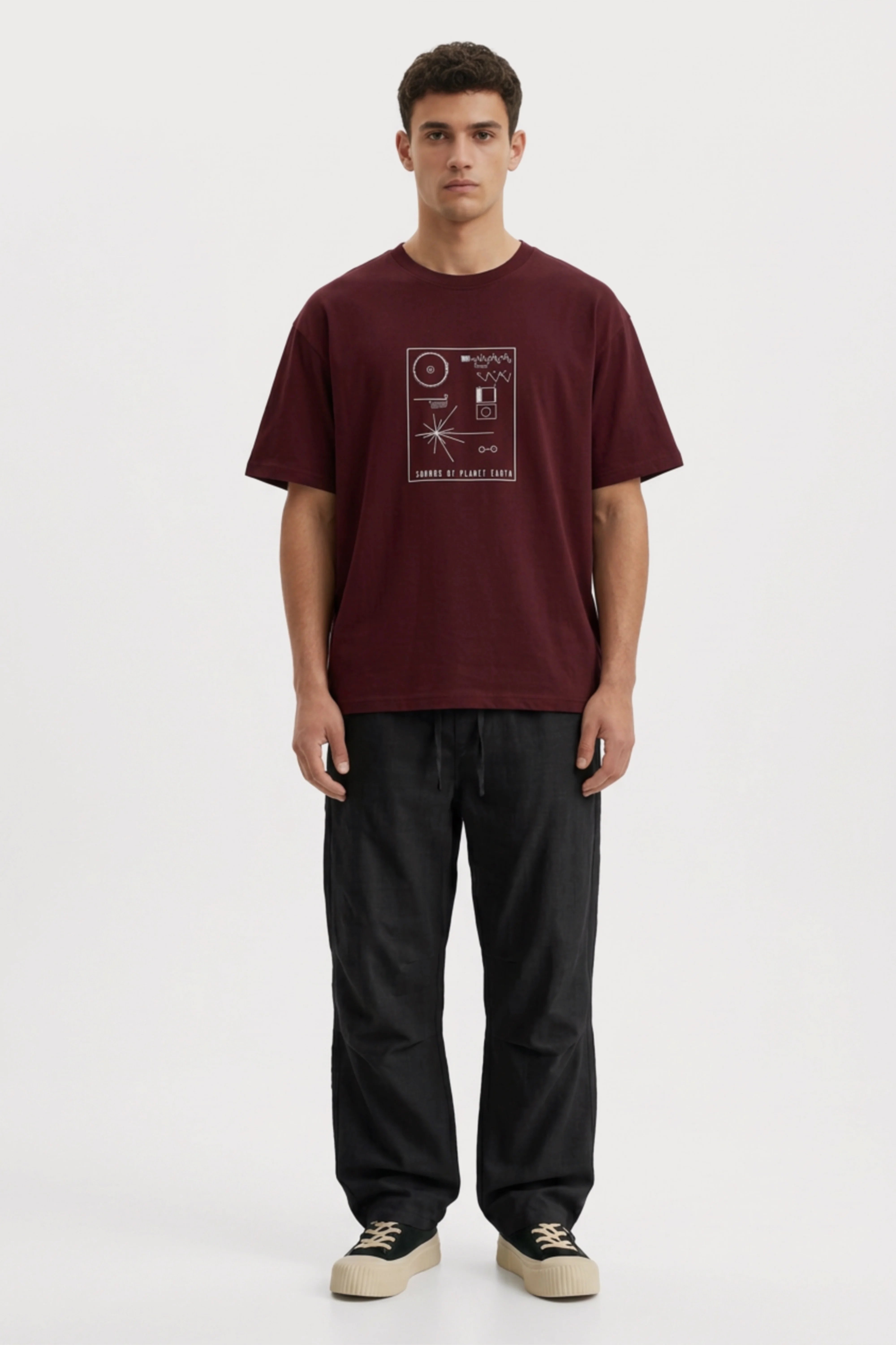 Men's Wine Sounds of Planet Earth Oversized T-Shirt