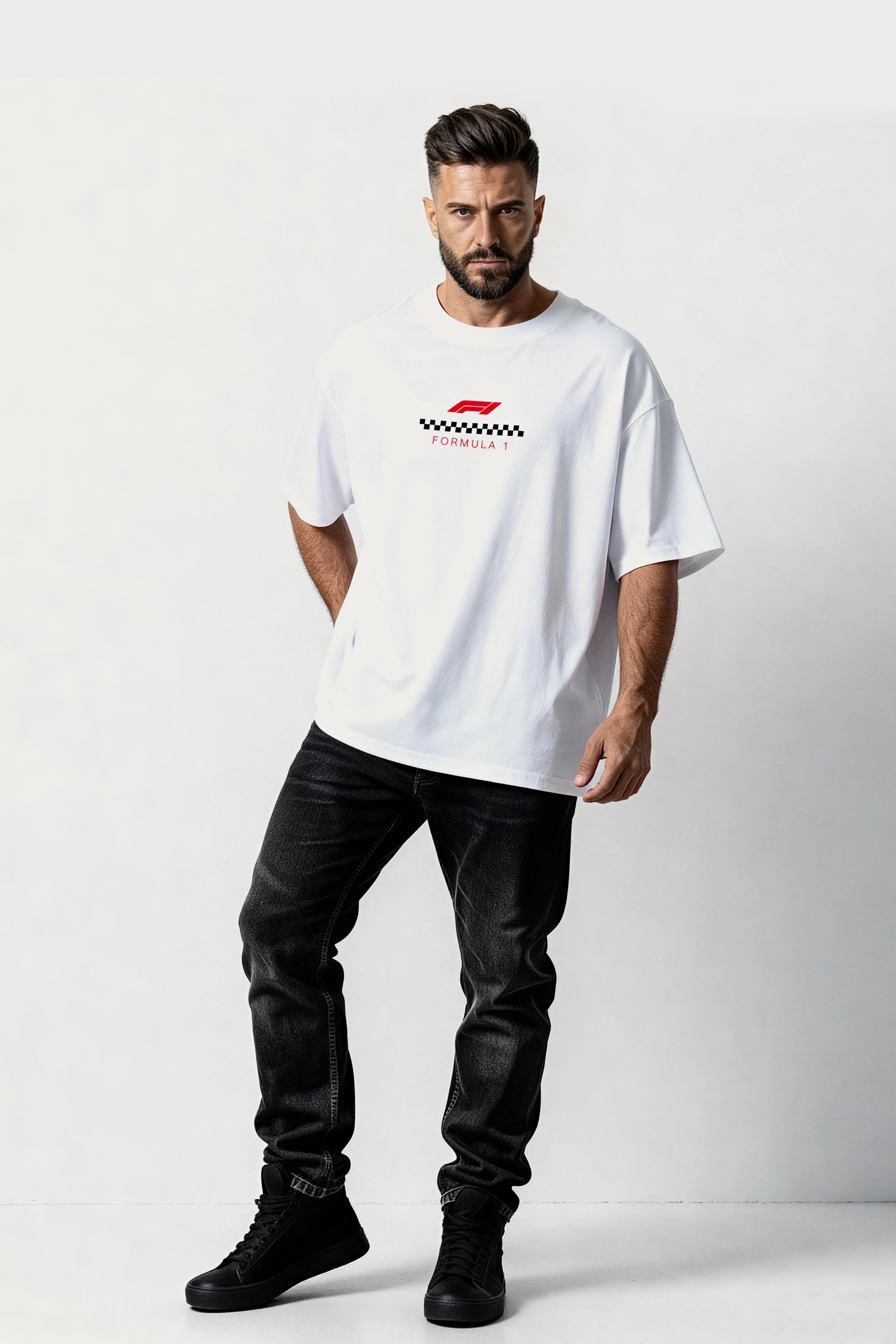 Men's White Formula 1 Oversized T-Shirt