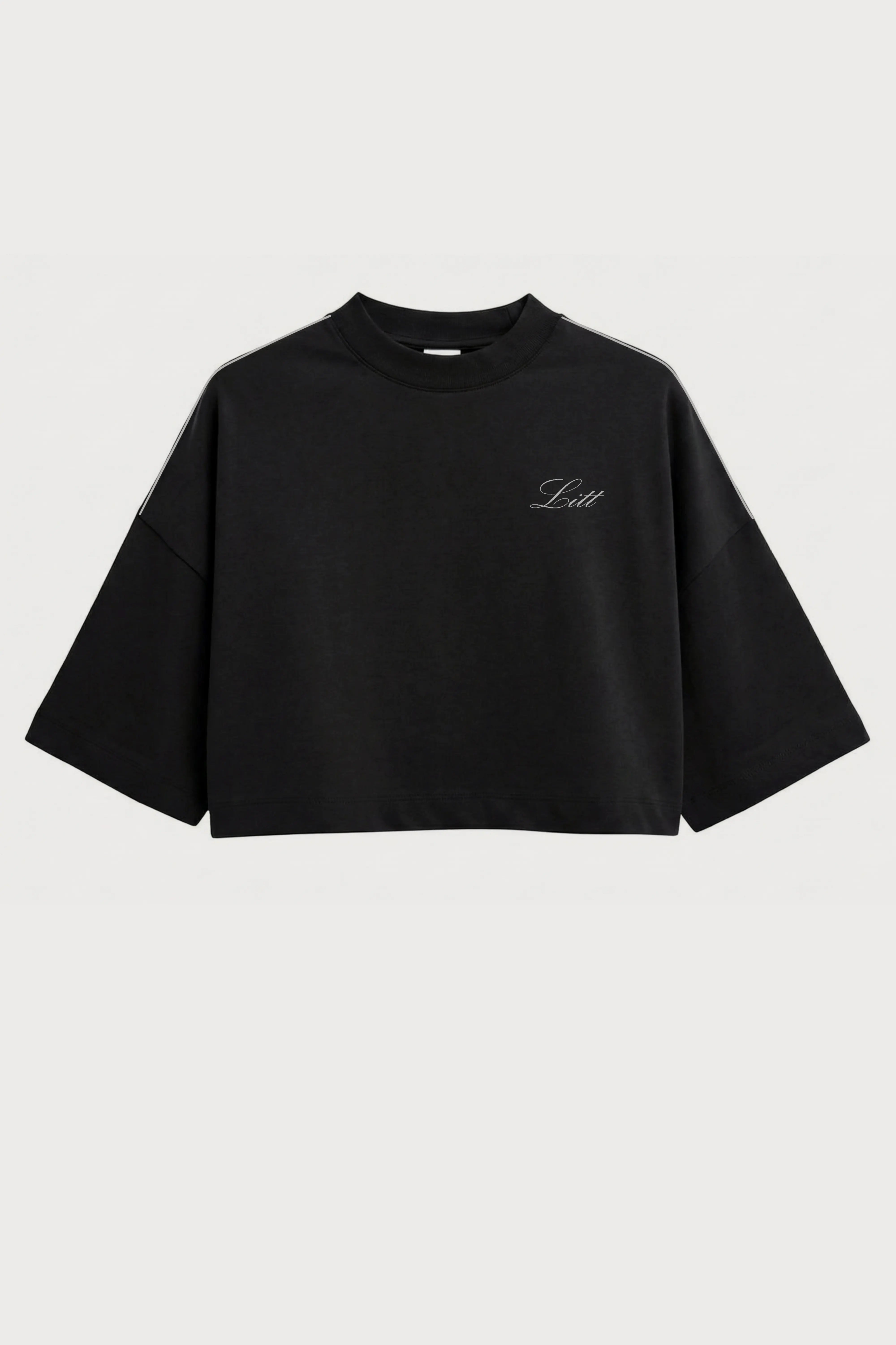 Women's Black drop shoulder Litt cotton Crop Top
