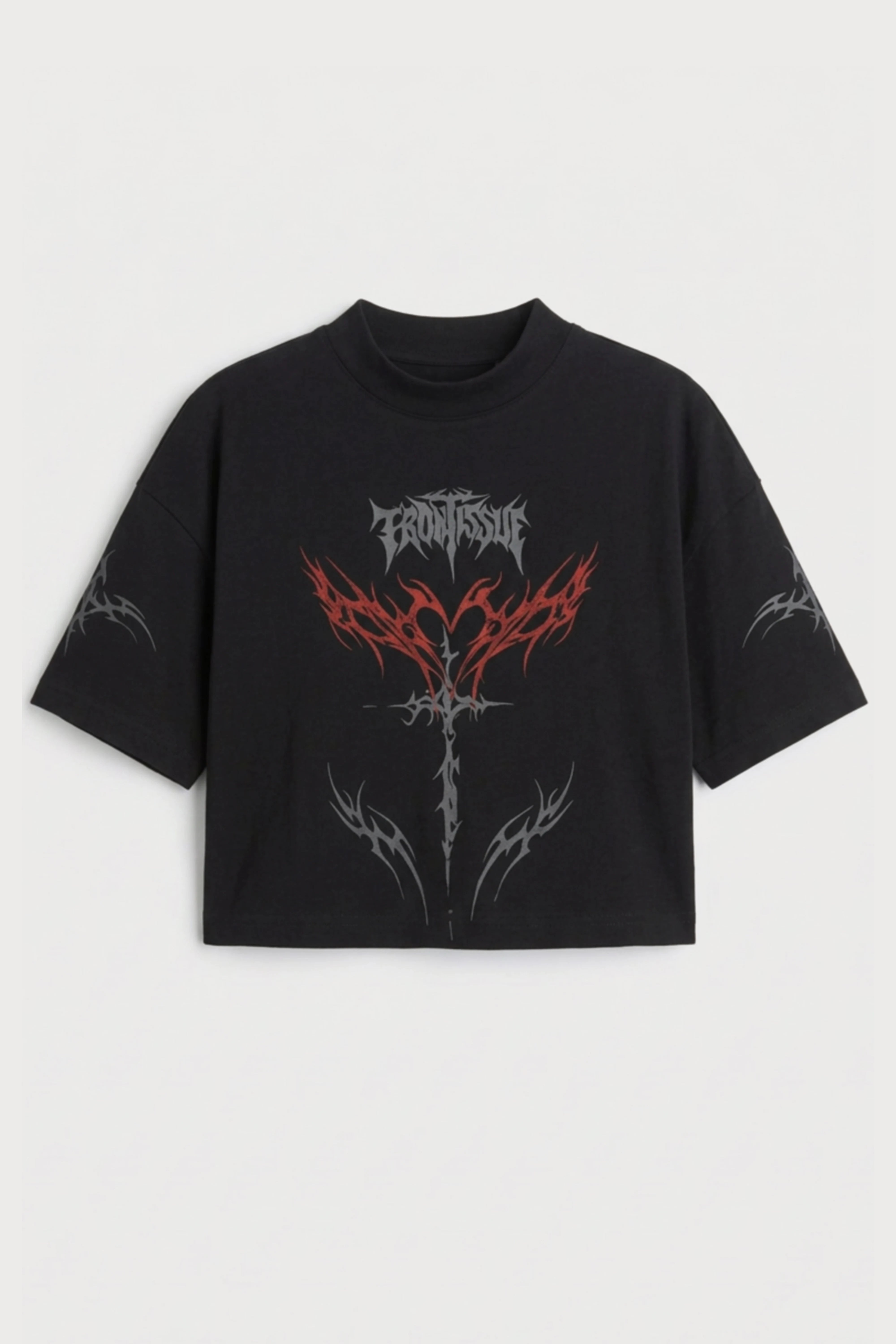 Women's Black Gothic Printed Cotton Crop Top