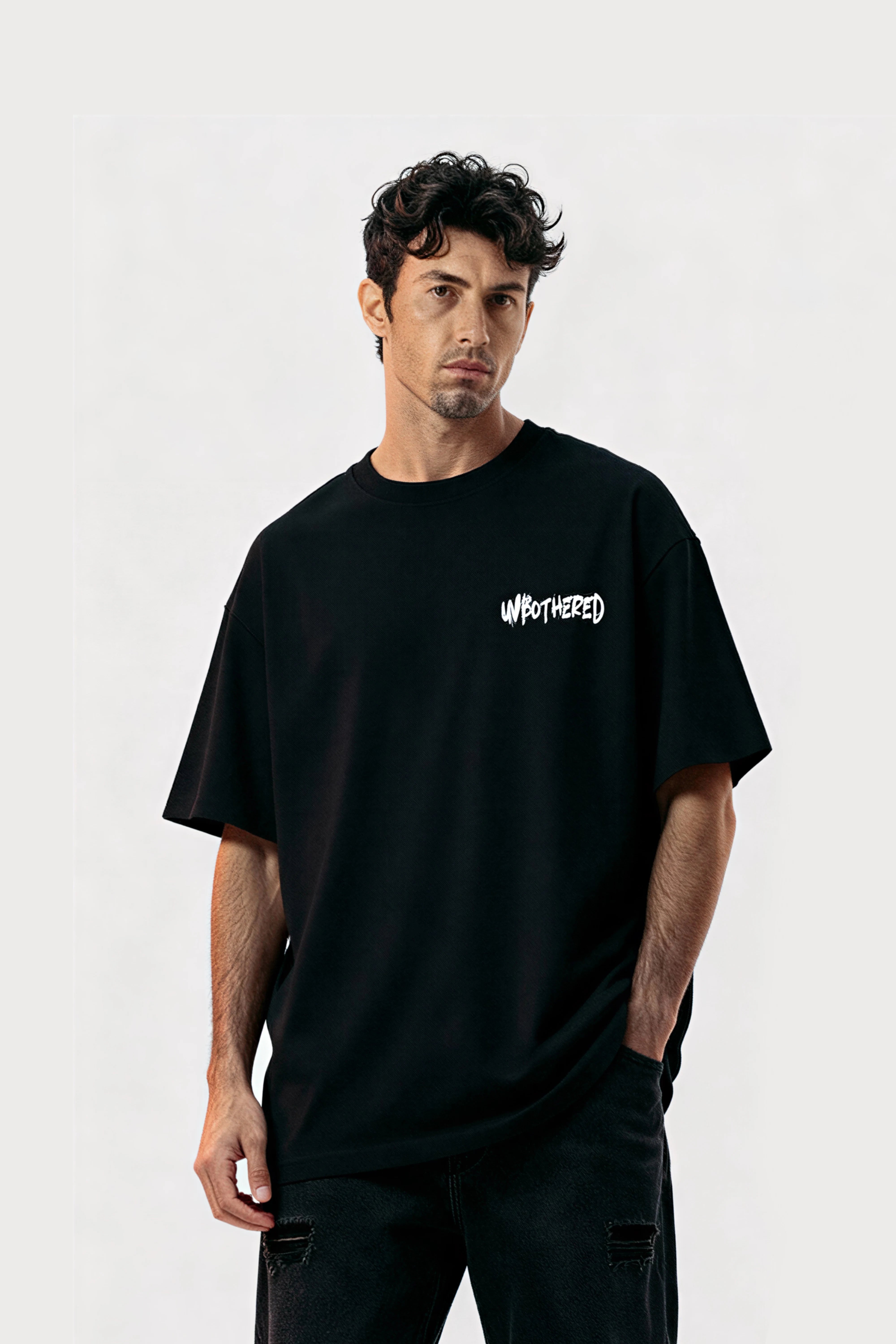 men-RelaxedFit-black-tshirt-Unbothered-logo