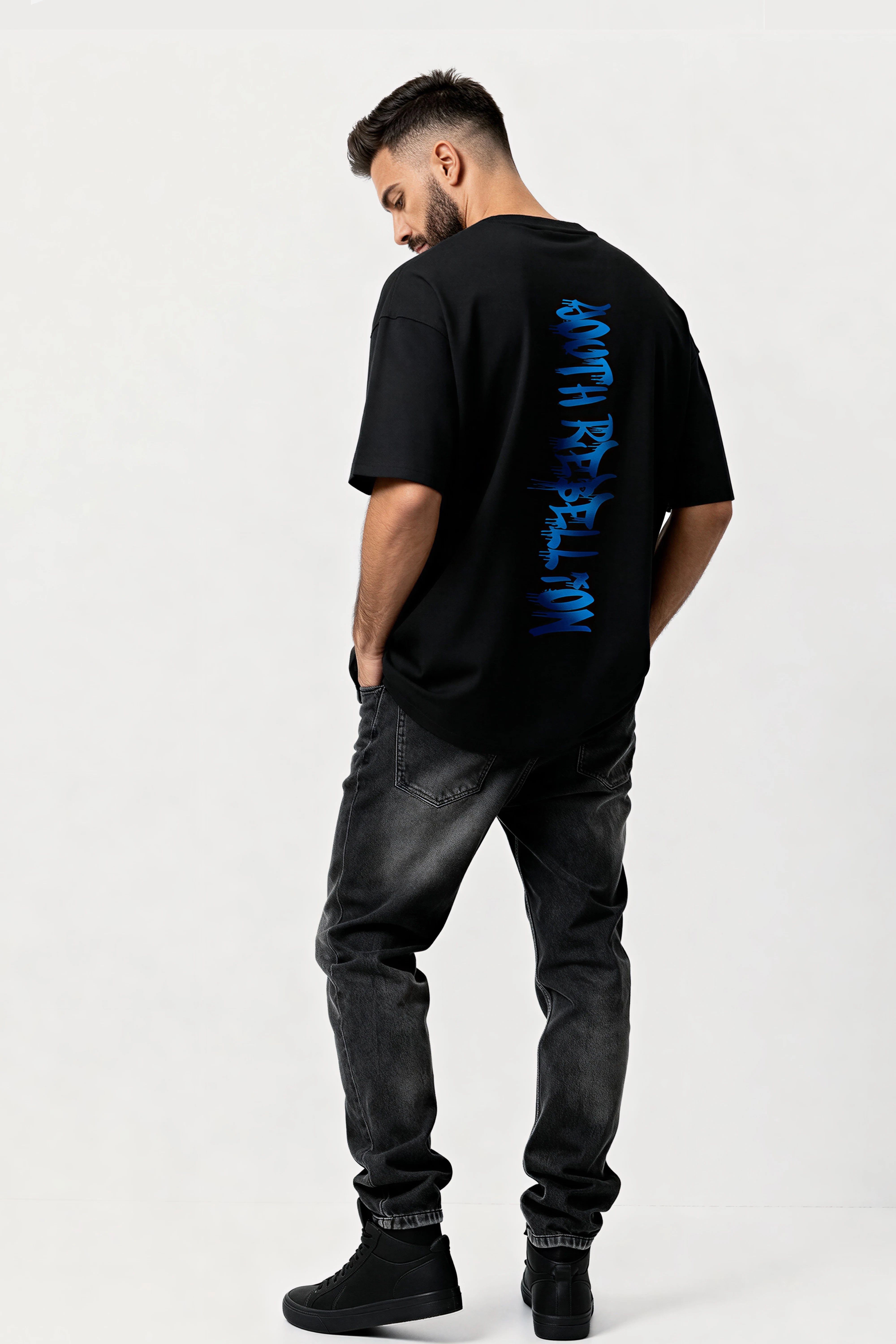 men-RelaxedFit-black-tshirt-Youth-rebellion-folded
