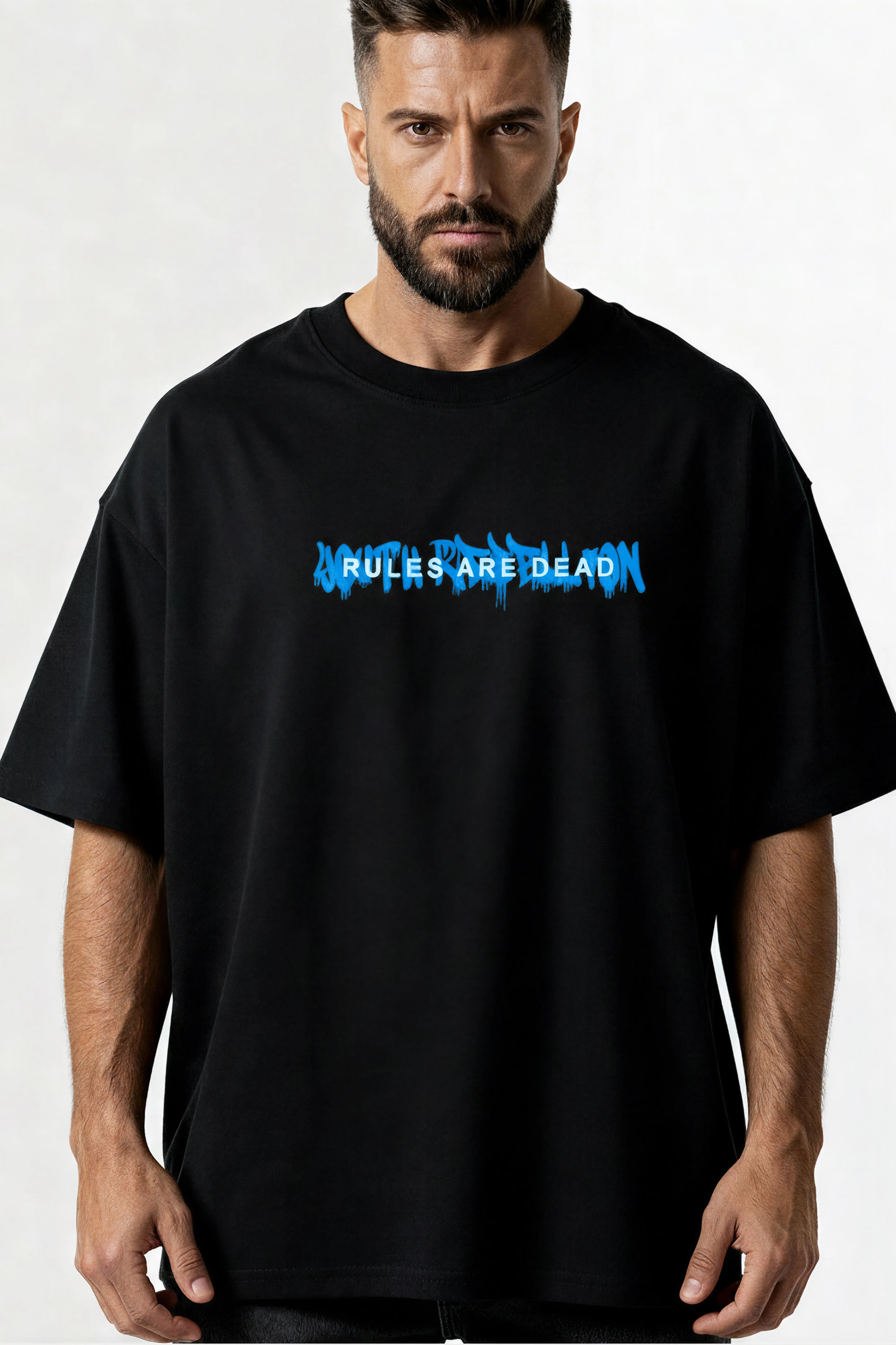 men-RelaxedFit-black-tshirt-Youth-rebellion-logo