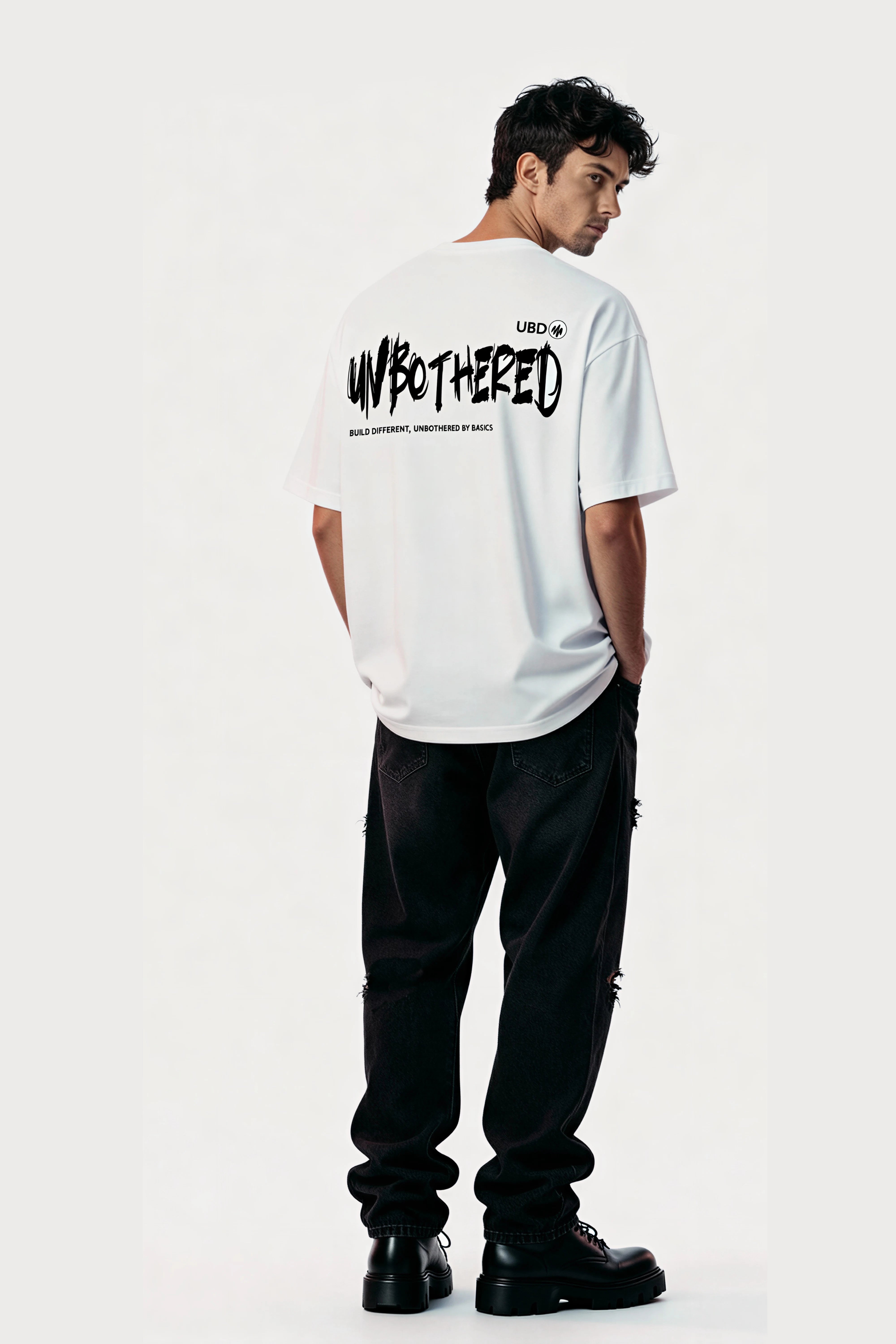 men-RelaxedFit-white-tshirt-Unbothered-folded