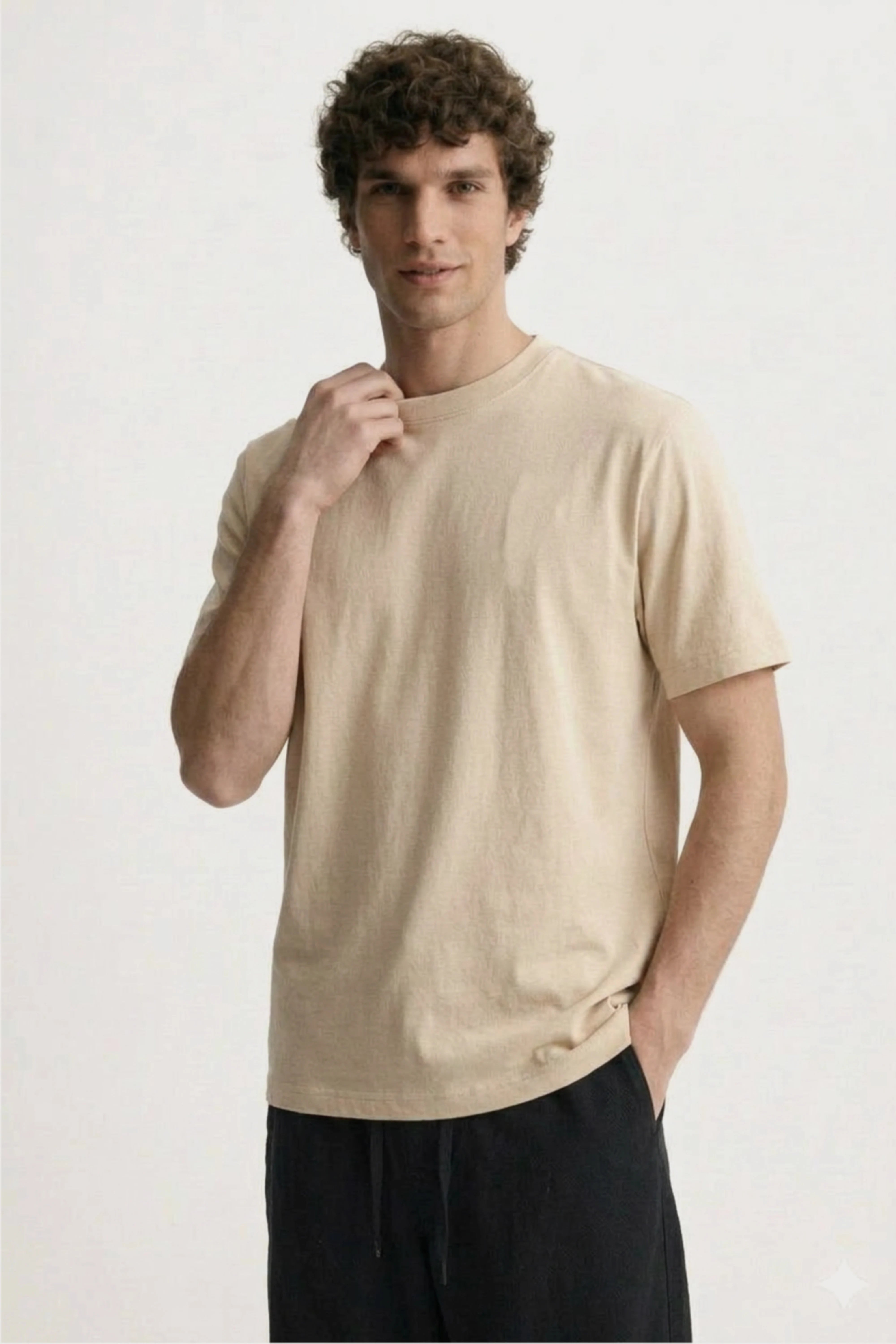 Men's beige classic fit Cotton T-Shirt