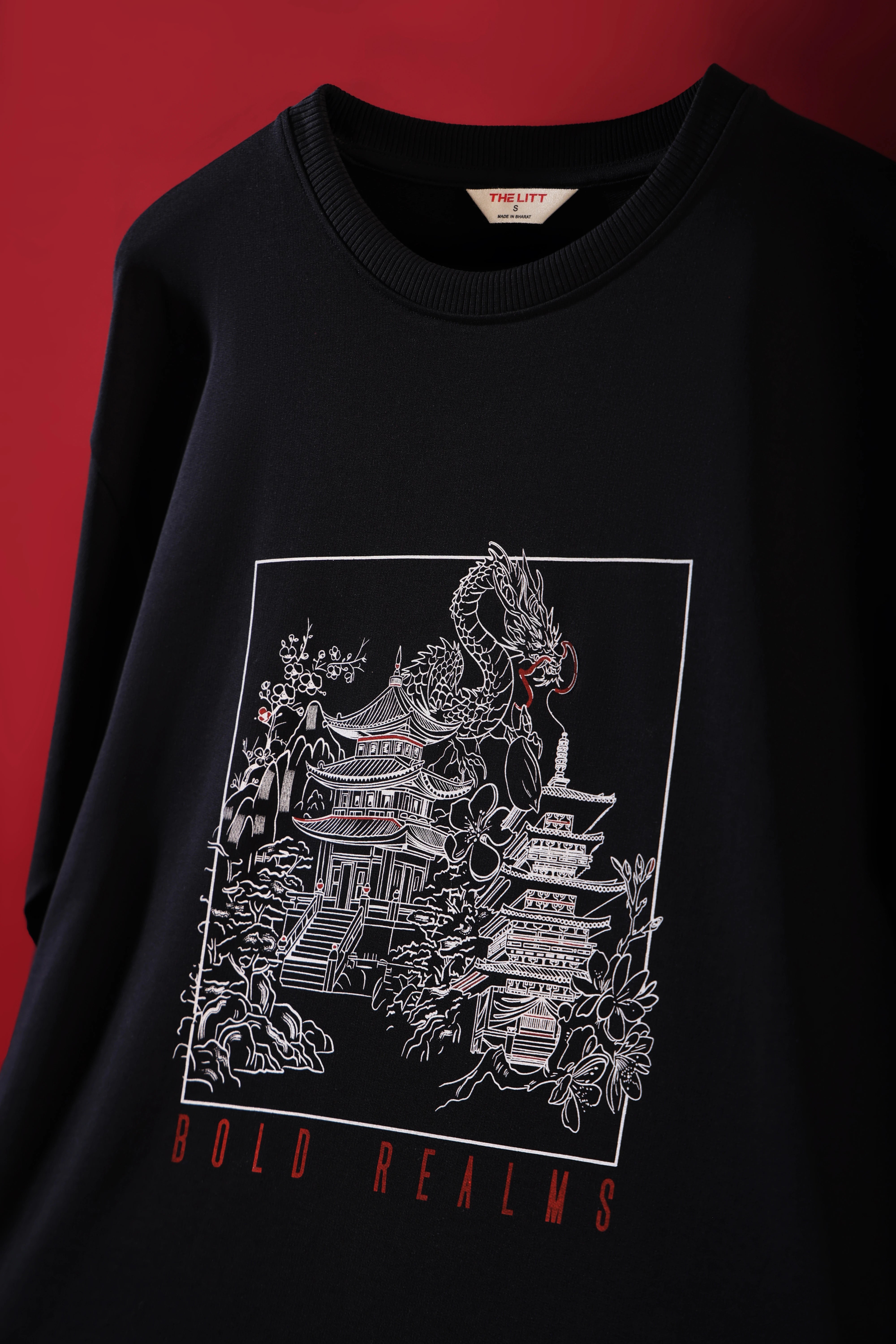 Men's Black Bold Realms Oversized T-Shirt