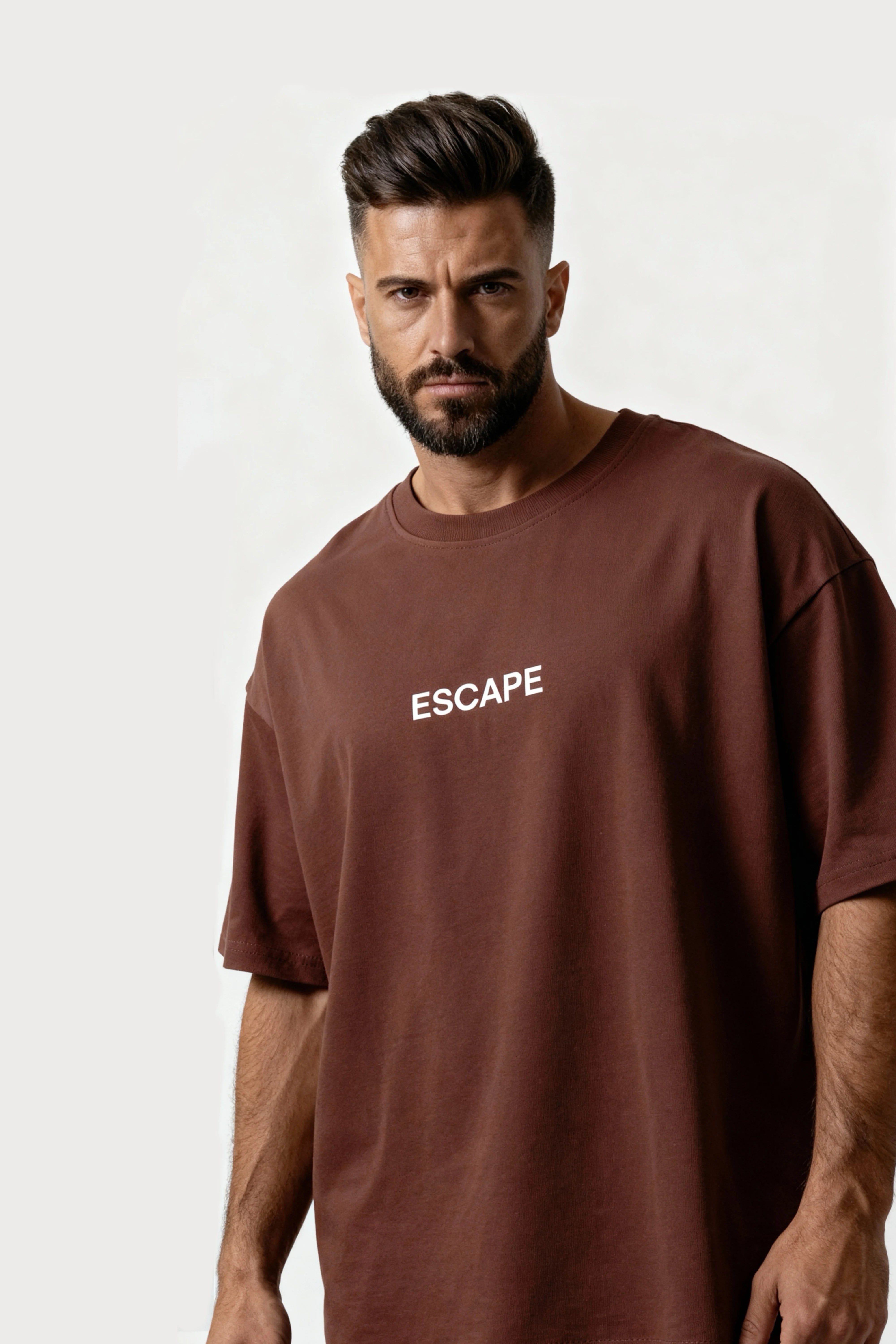 men-oversized-brown-tshirt-escape-logo
