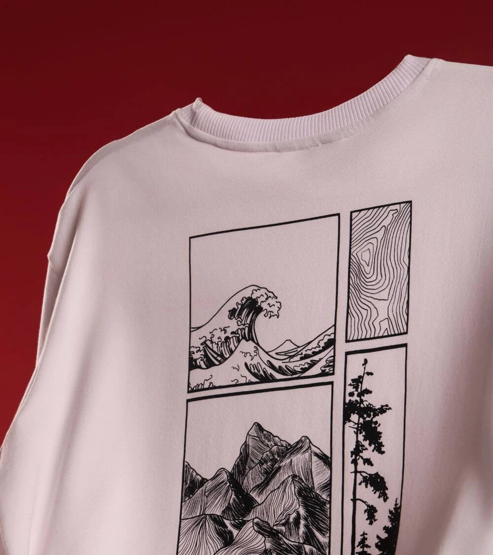 men oversized white colour t-shirt born to discover