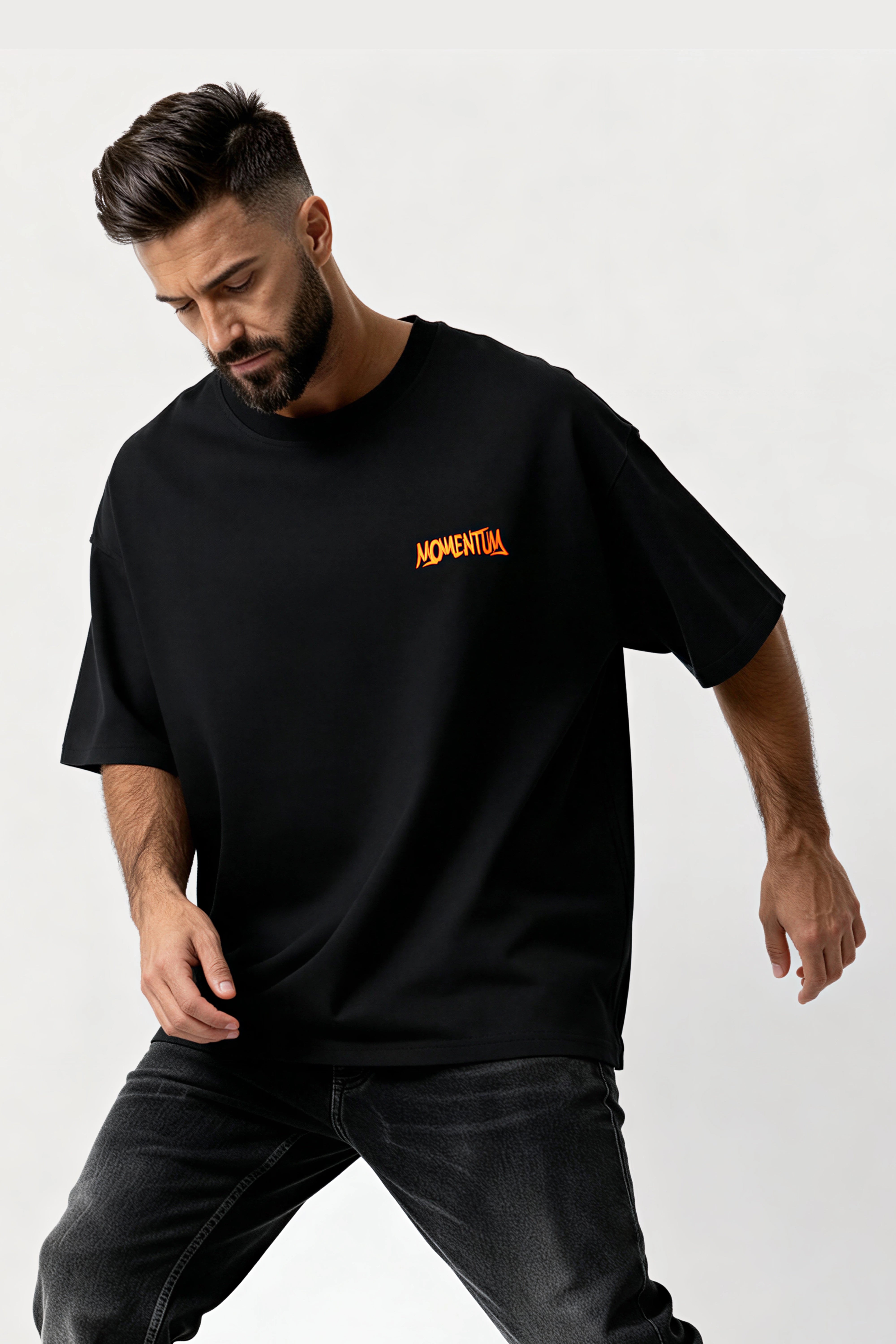 men-relaxed-fit-black-tshirt-Momentum-logo