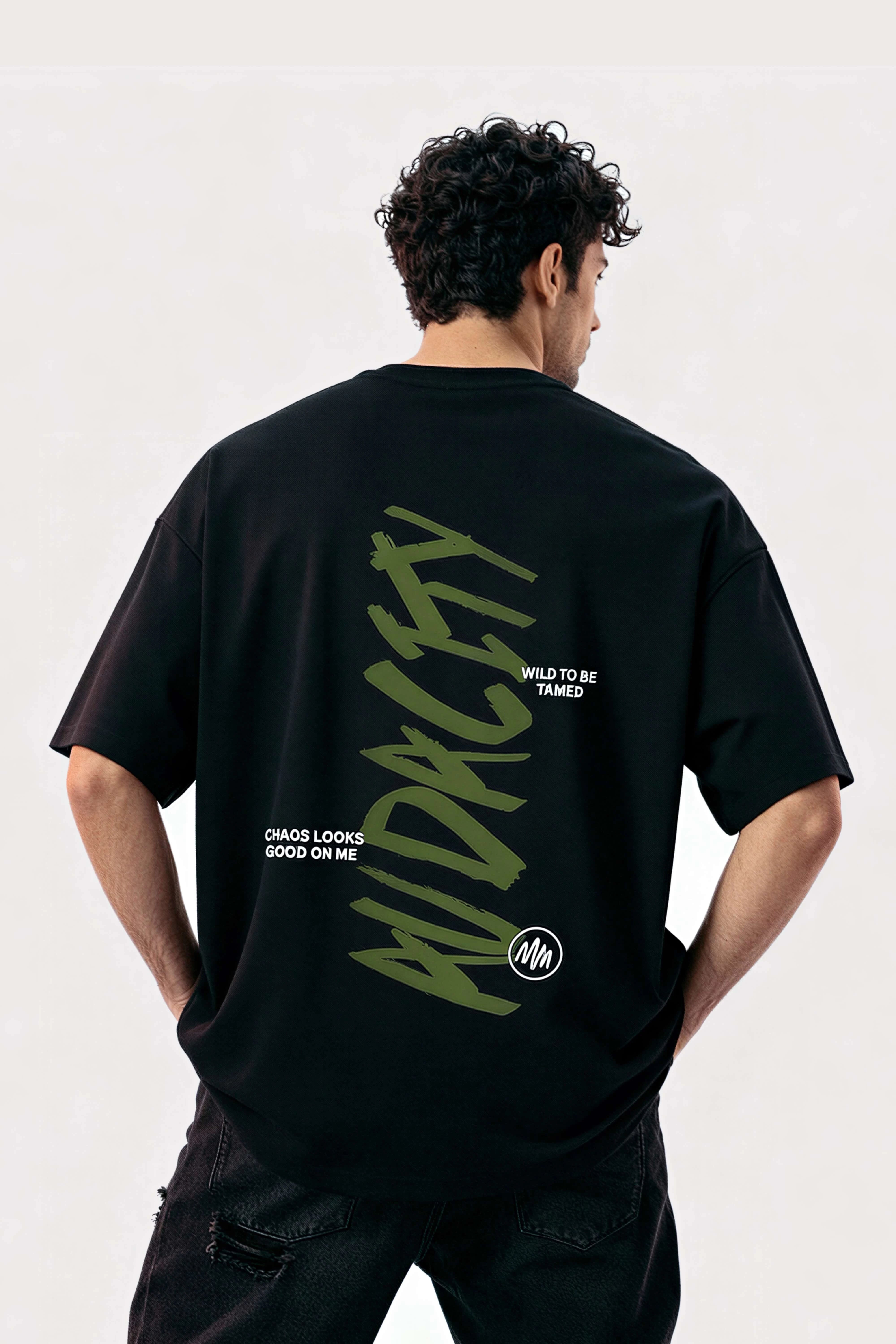 men relaxed fit black t-shirt back side view