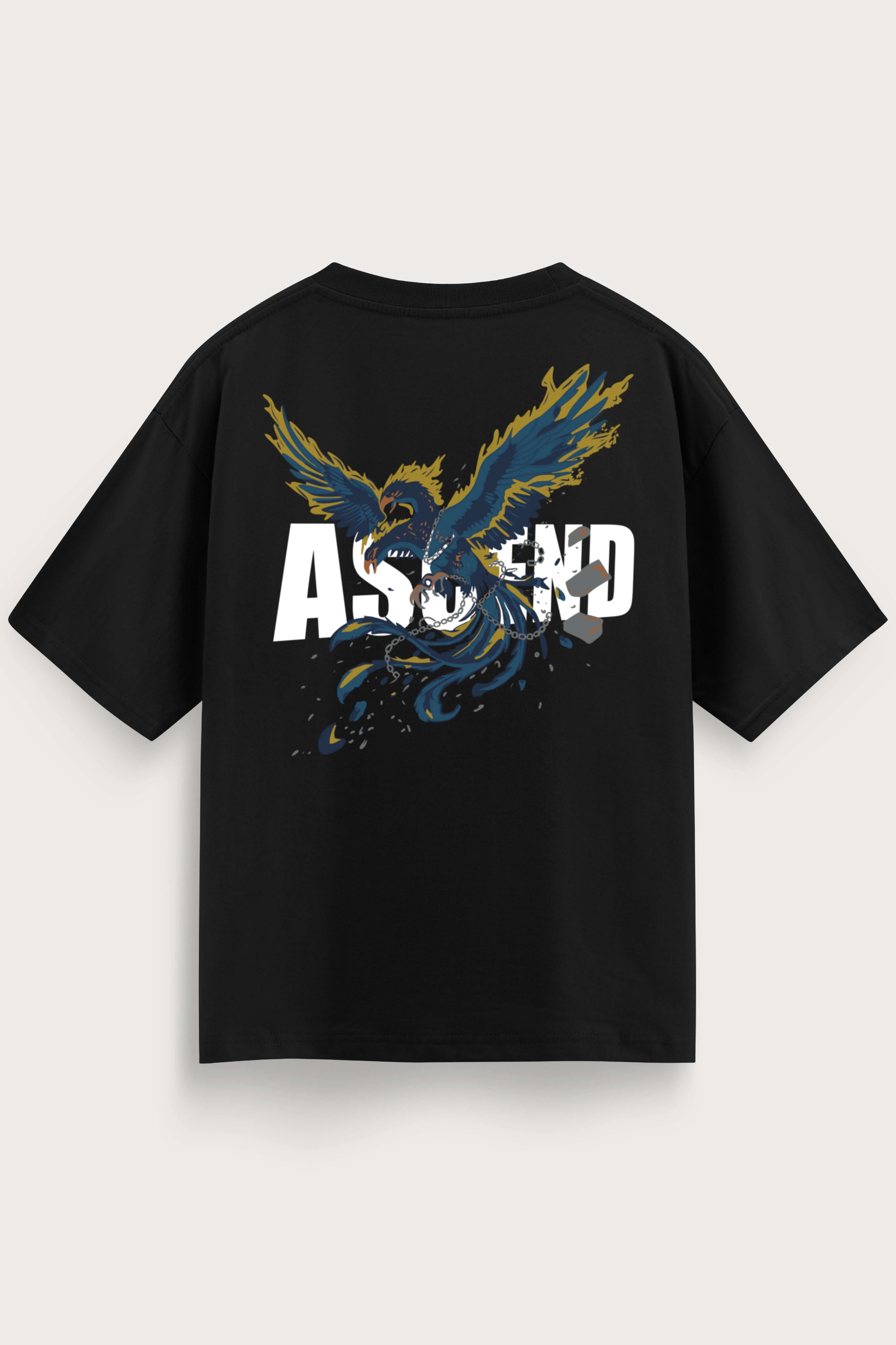 Men oversized black shirt ascend back