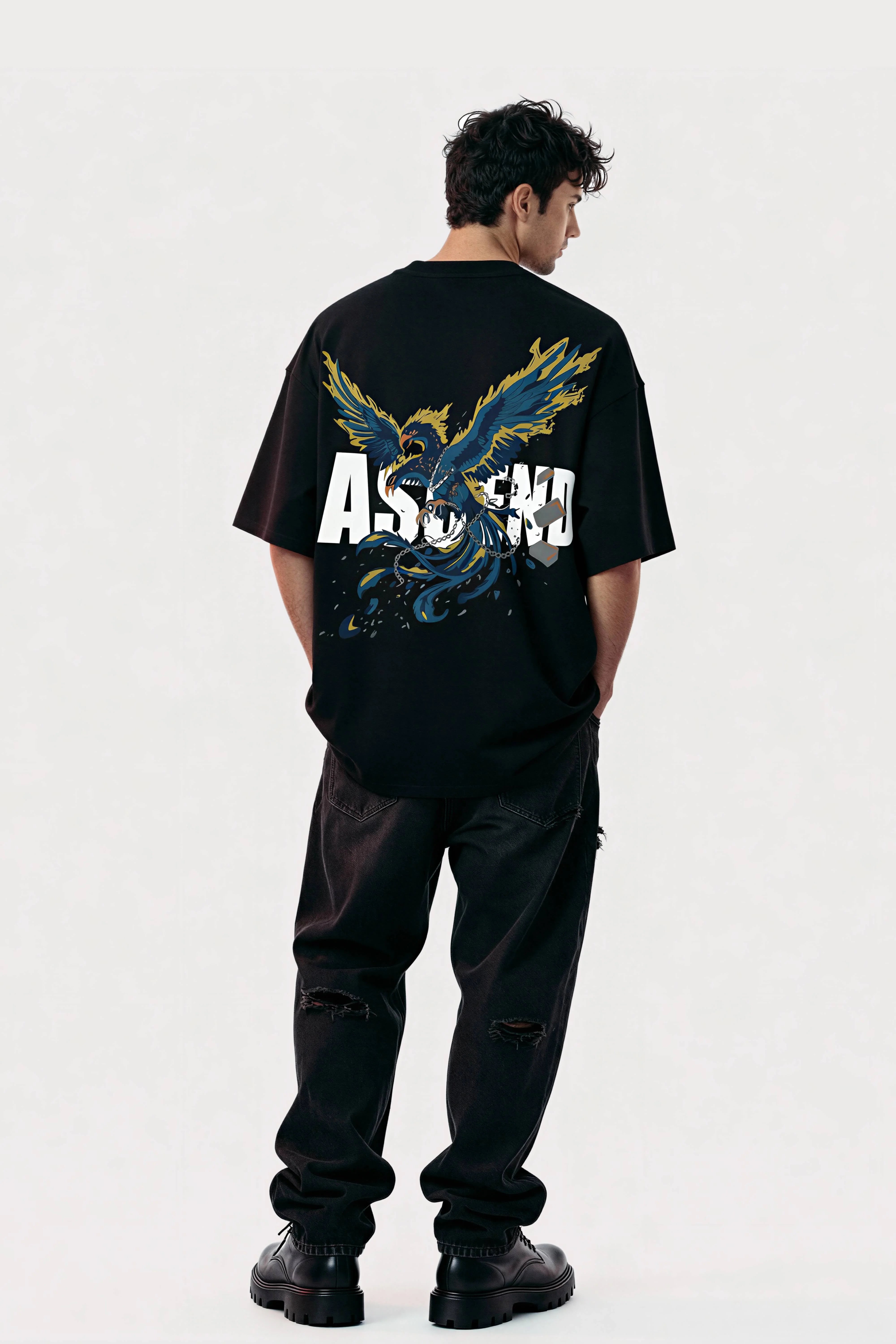 Men oversized black shirt ascend folded