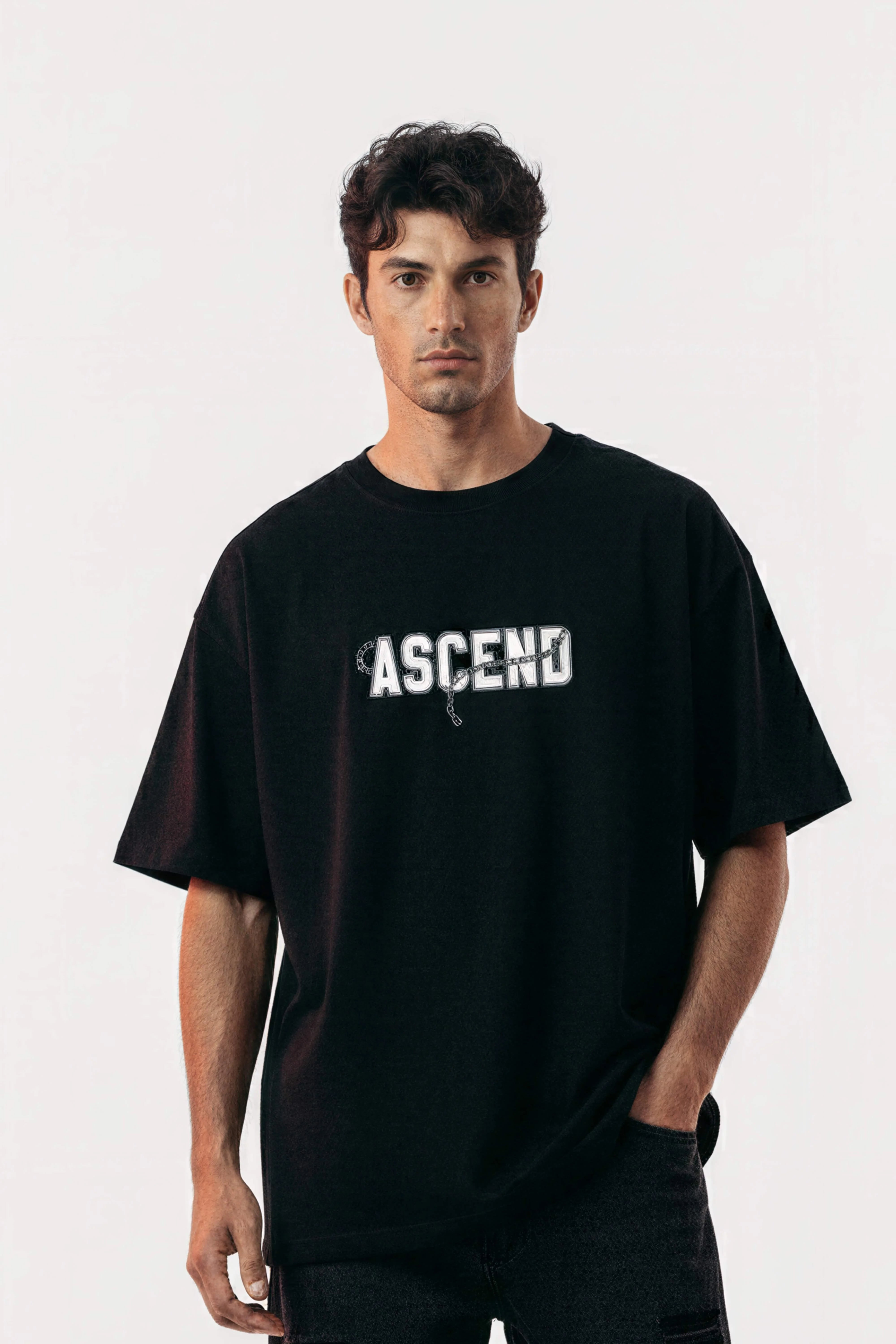 Men oversized black shirt ascend logo