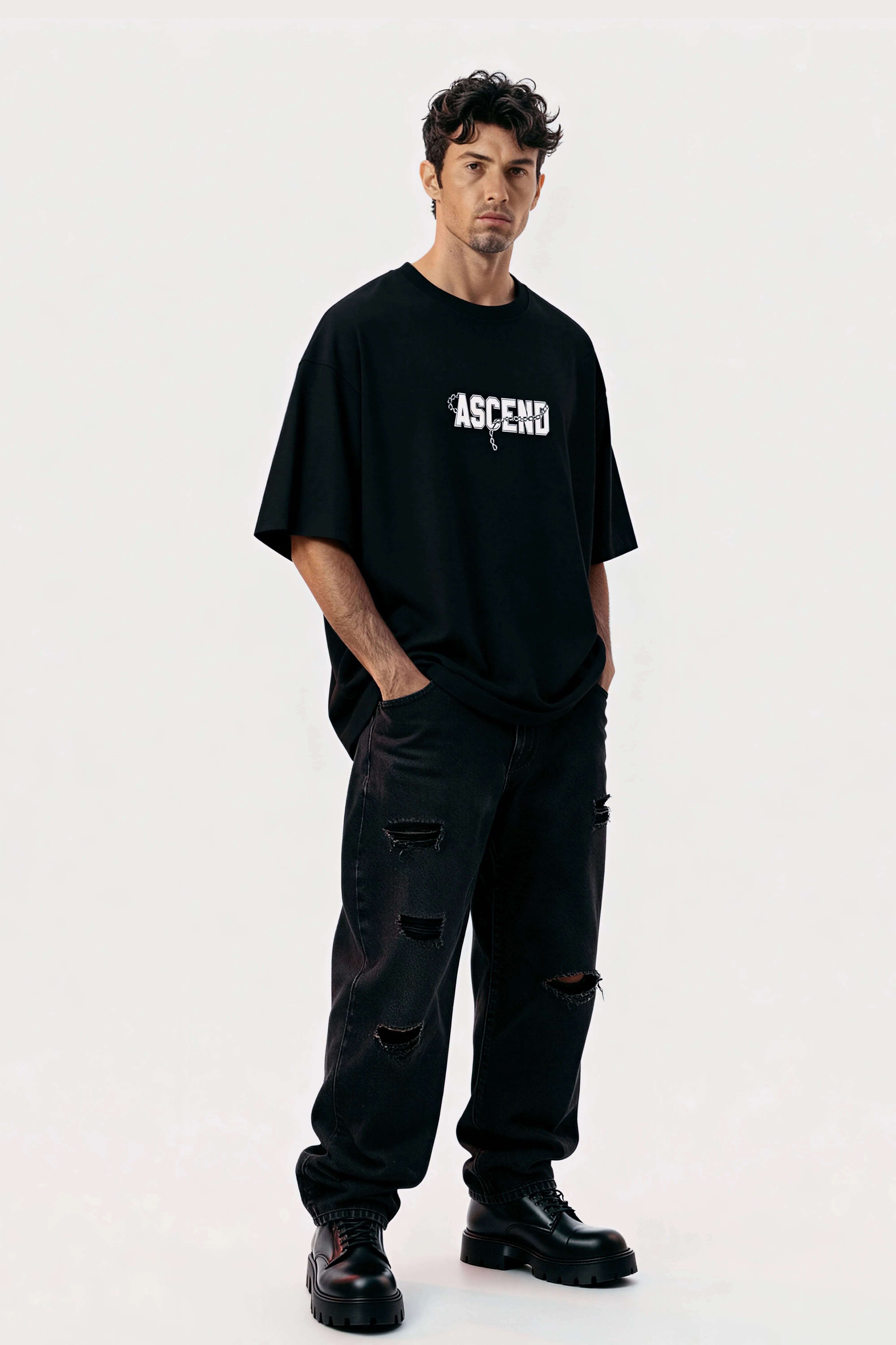 Men oversized black shirt ascend model
