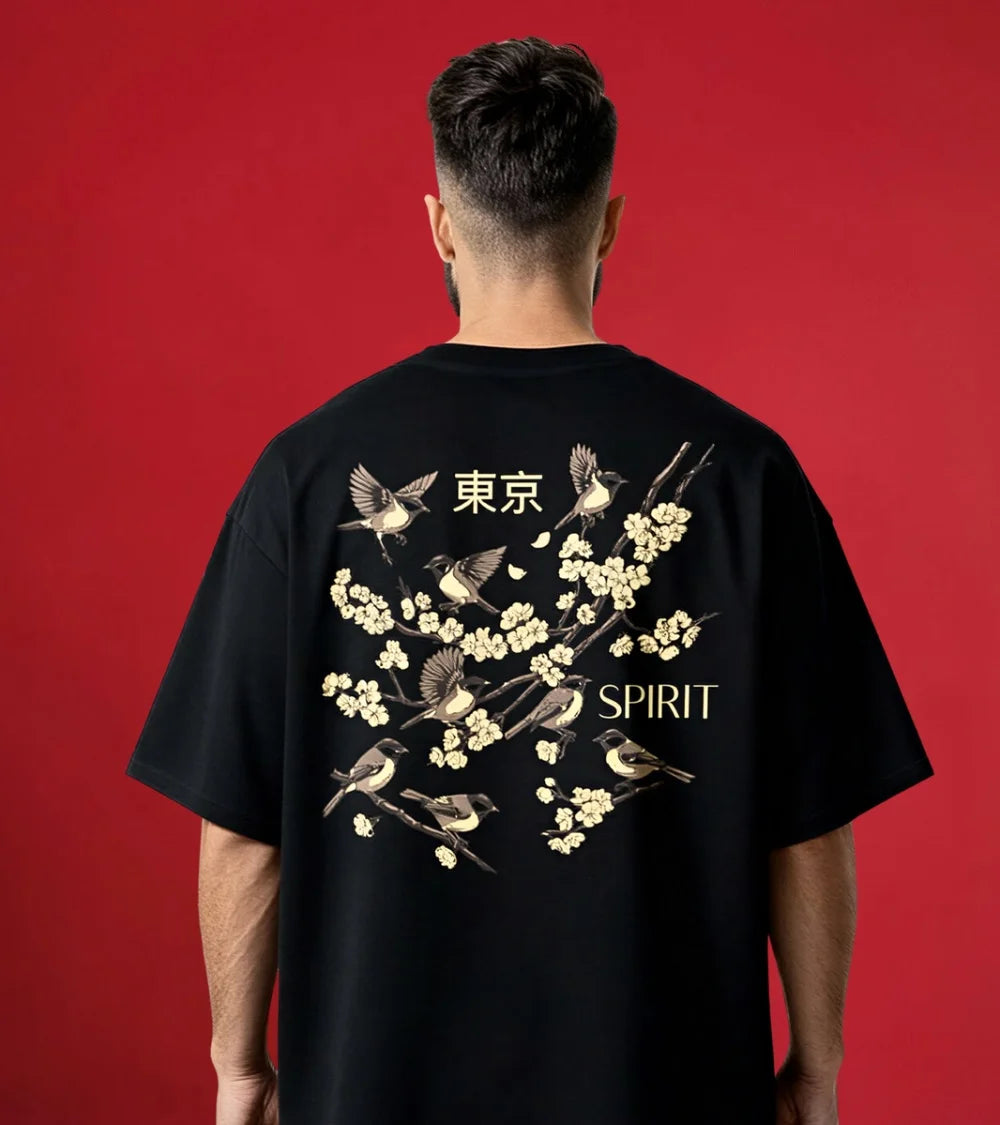 men oversized black colour Tokyo spring t-shirt