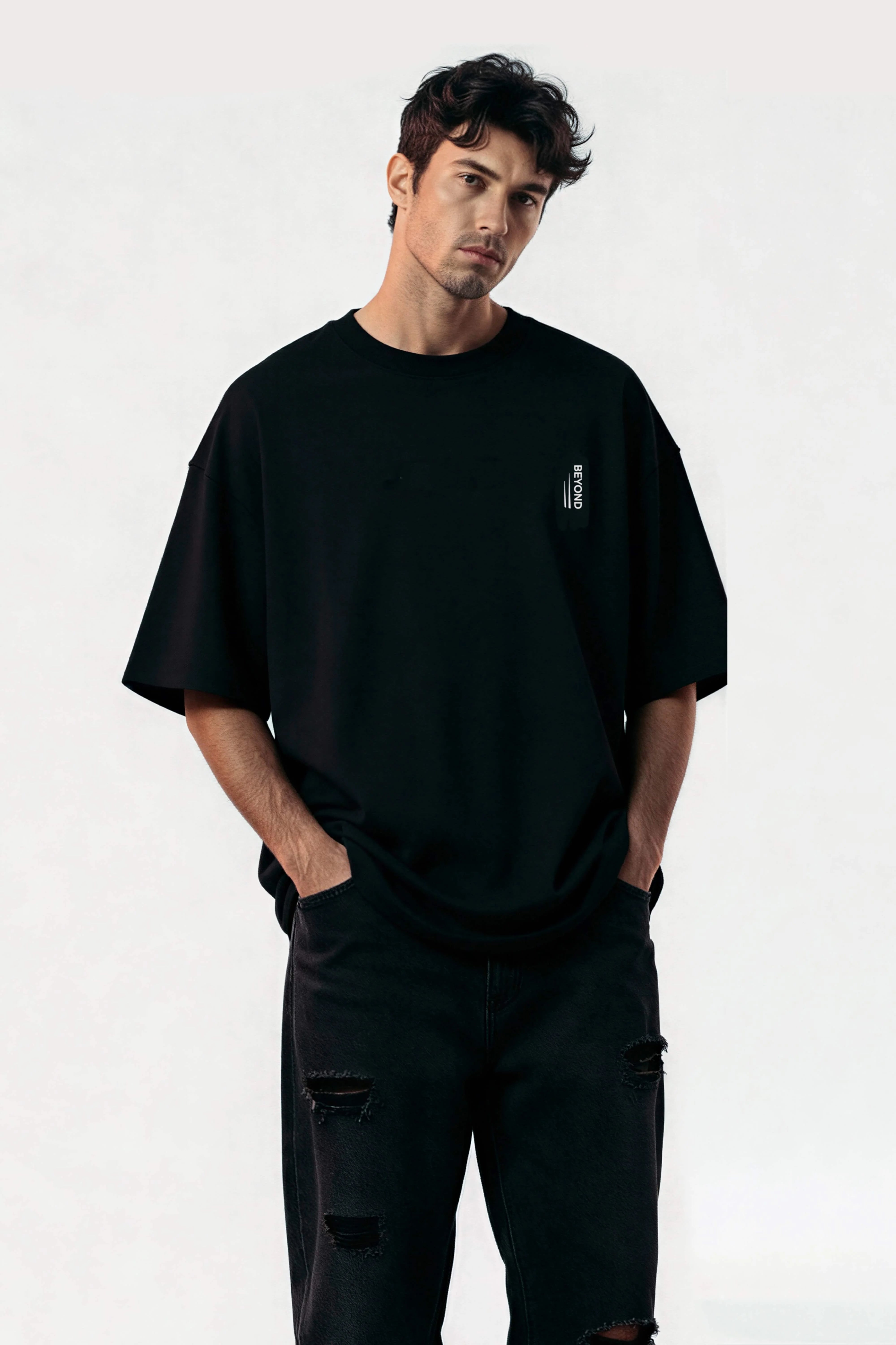 Men oversized black tshirt beyond logo