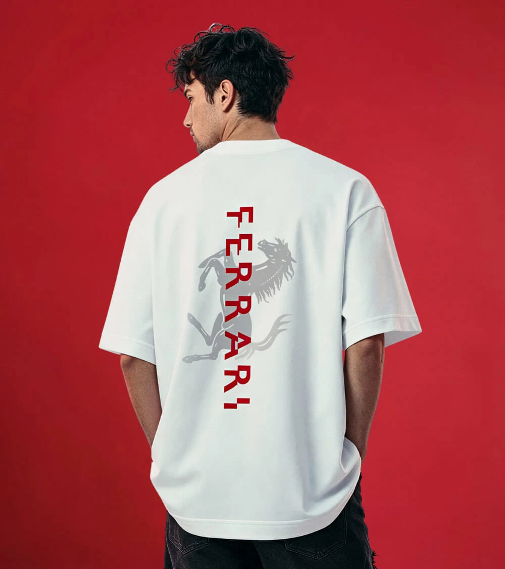 white colour men Ferrari t-shirt