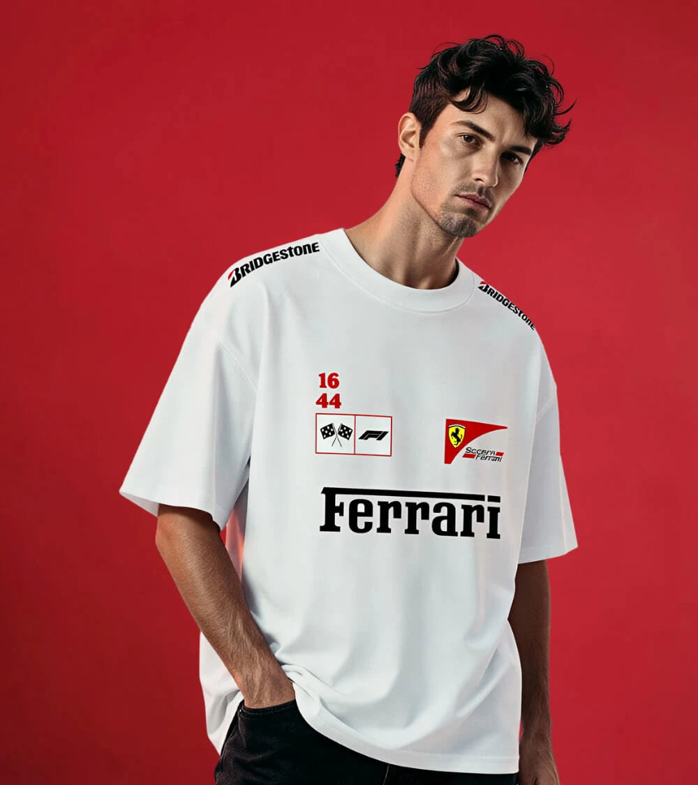Men oversized white Ferrari t-shirt