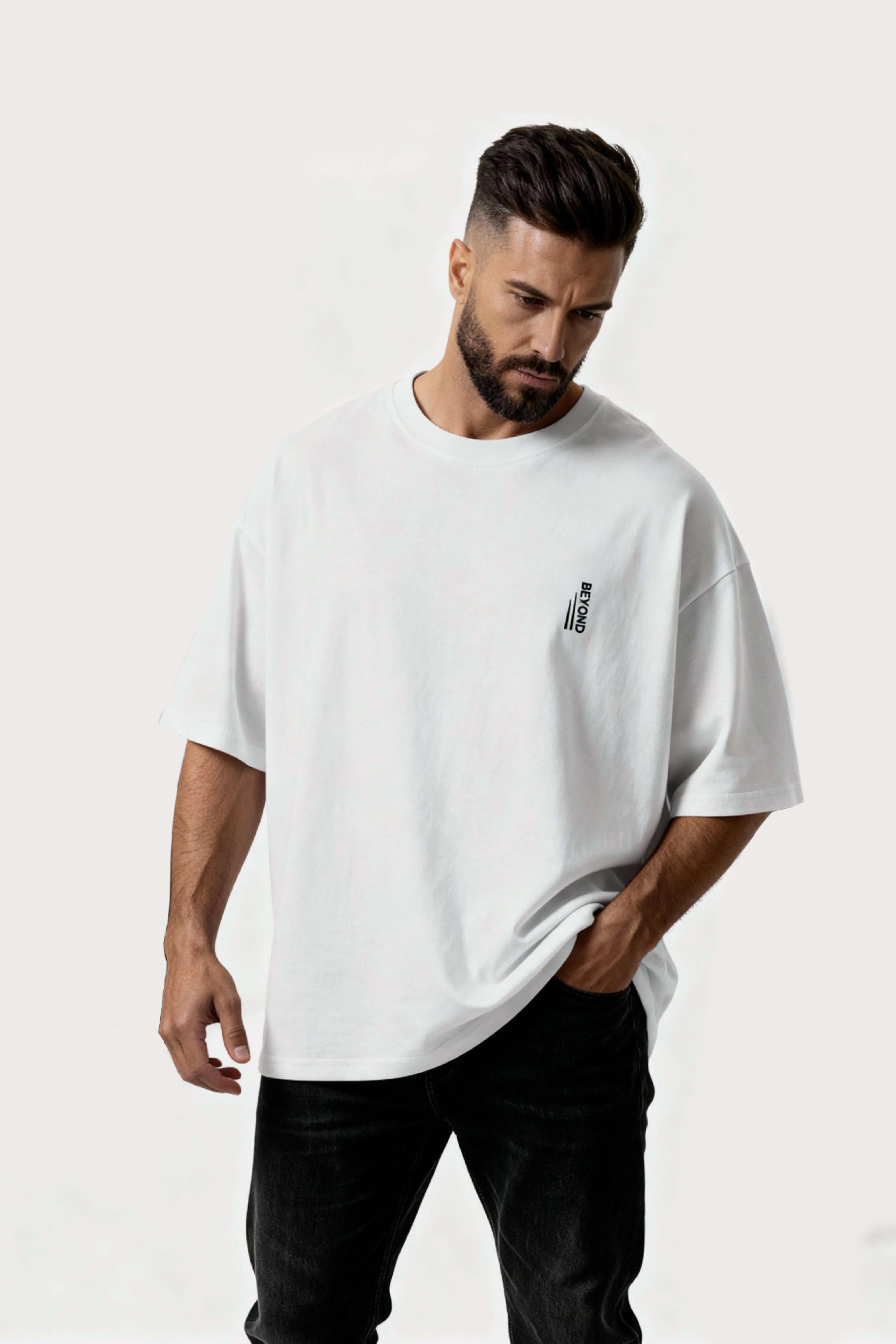 Men-oversized-white-tshirt-beyond-logo