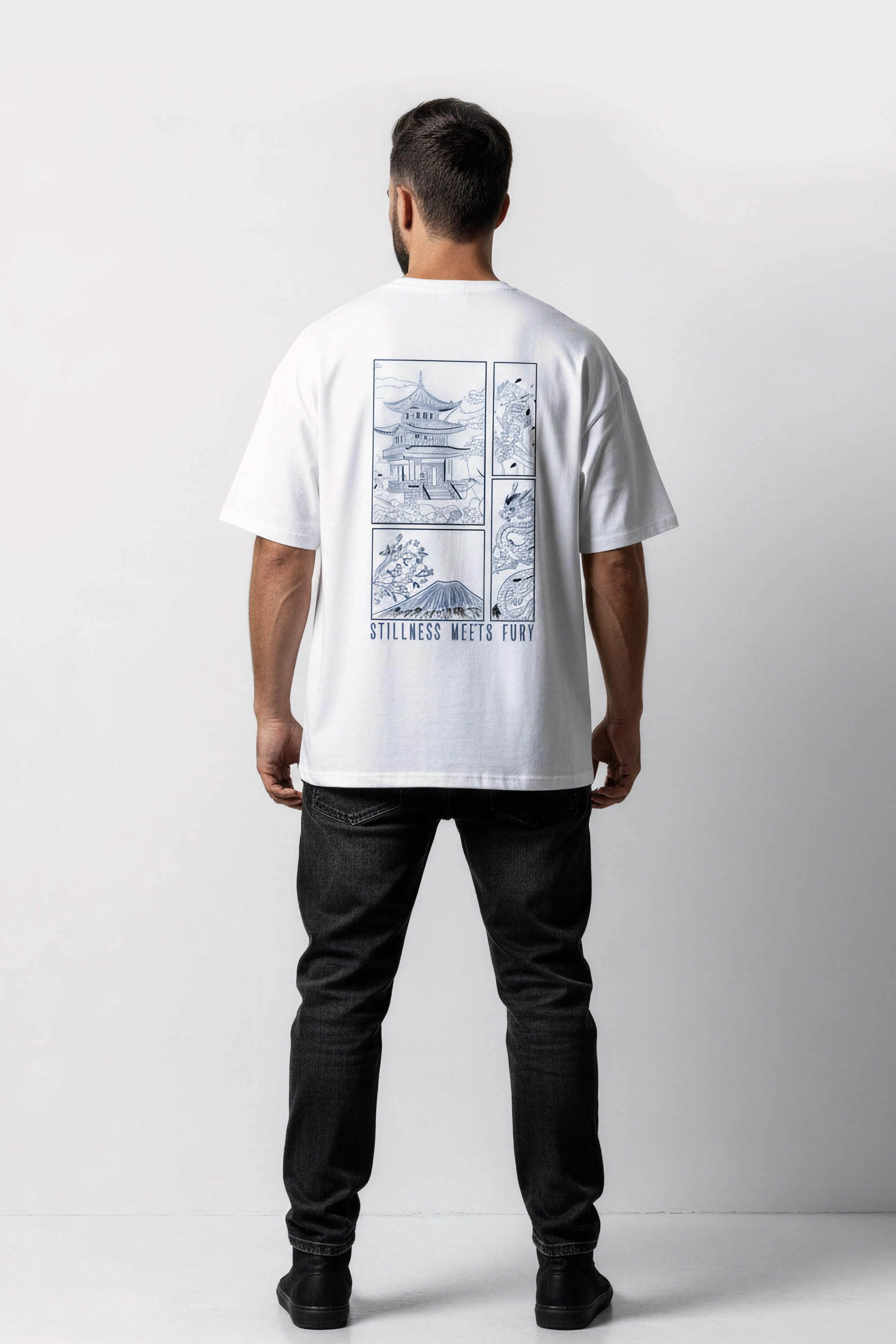 Men oversized white tshirt fury folded