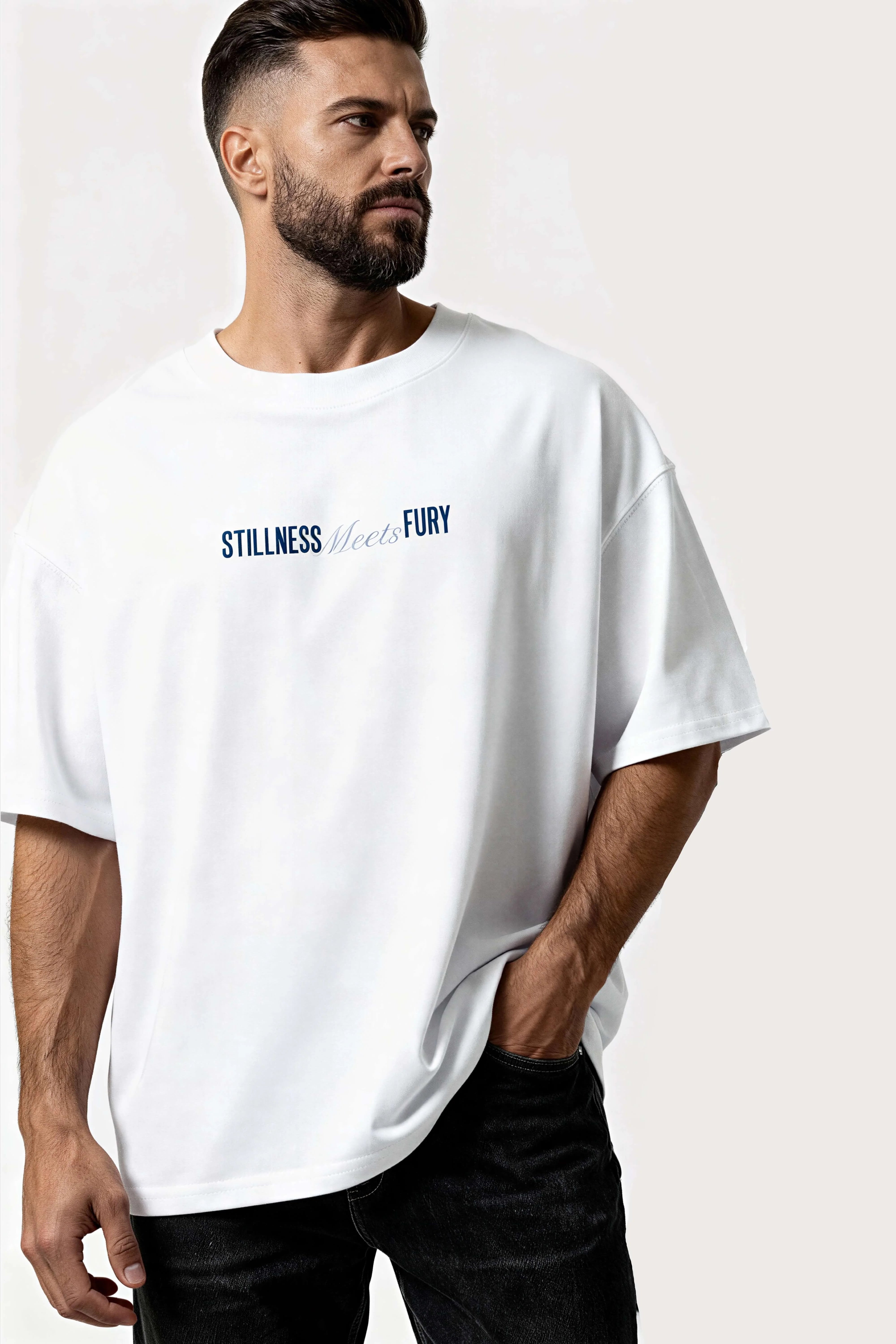 Men oversized white tshirt fury logo