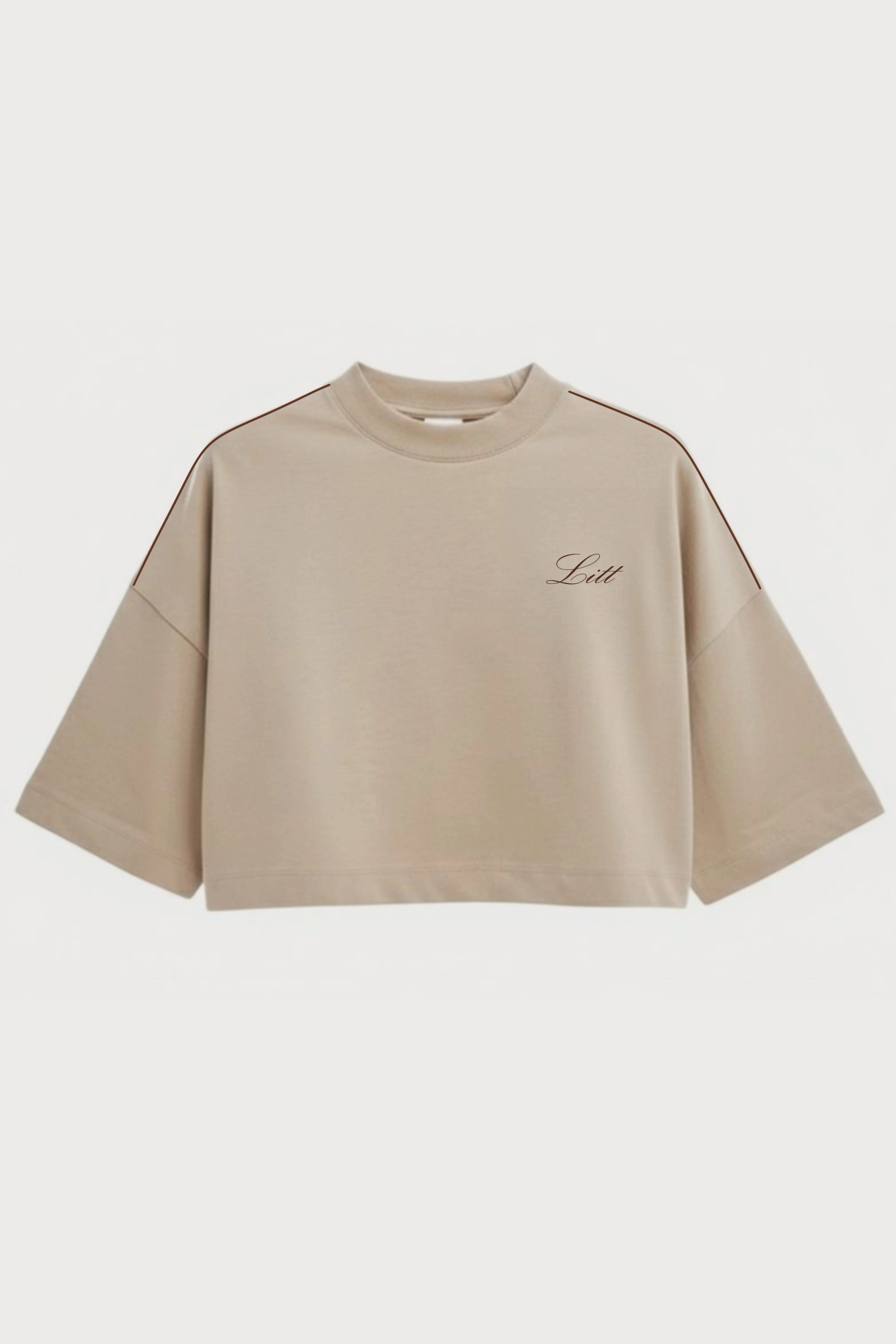 Women's Beige drop shoulder Litt cotton Crop Top
