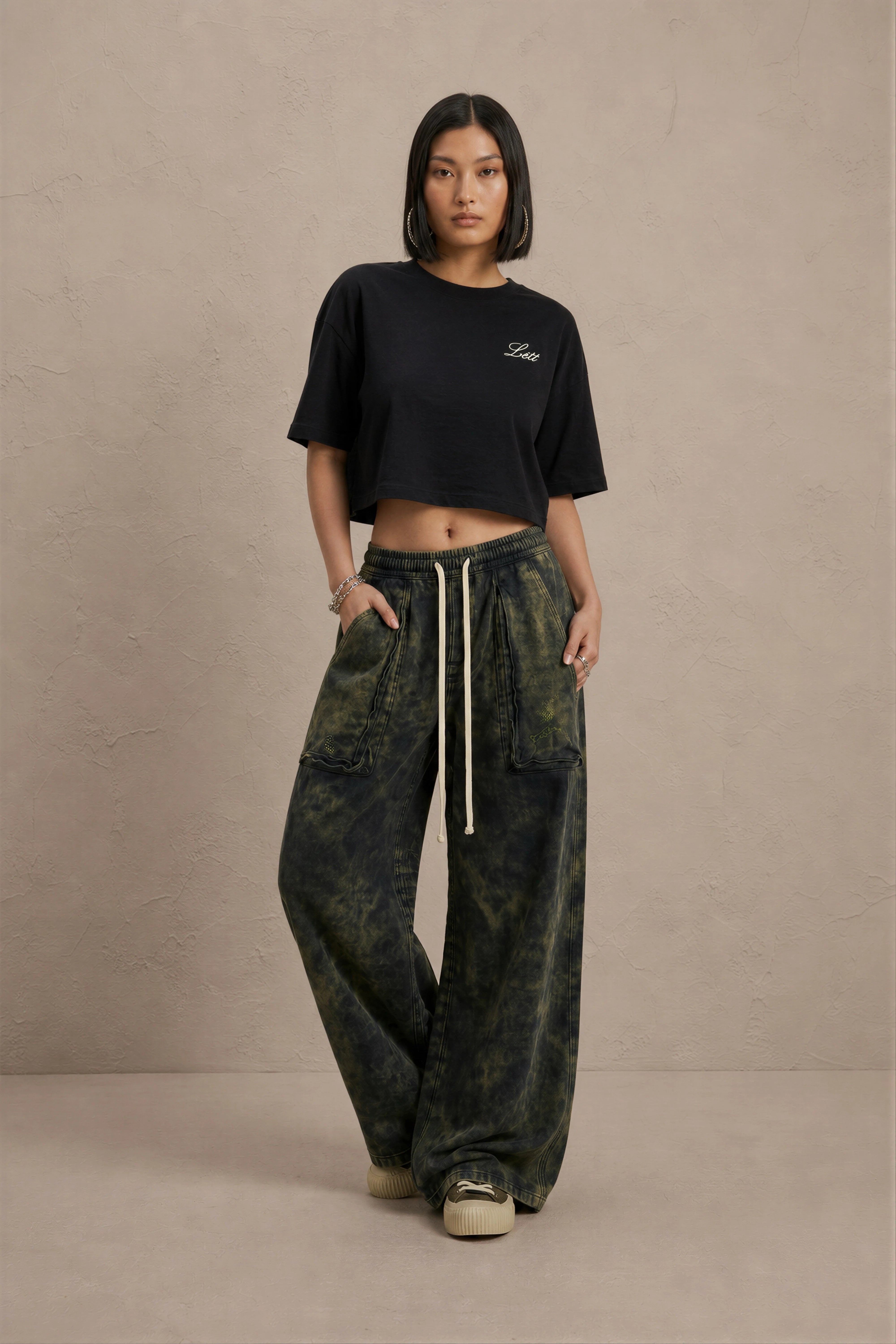 Women's Black drop shoulder Litt cotton Crop Top