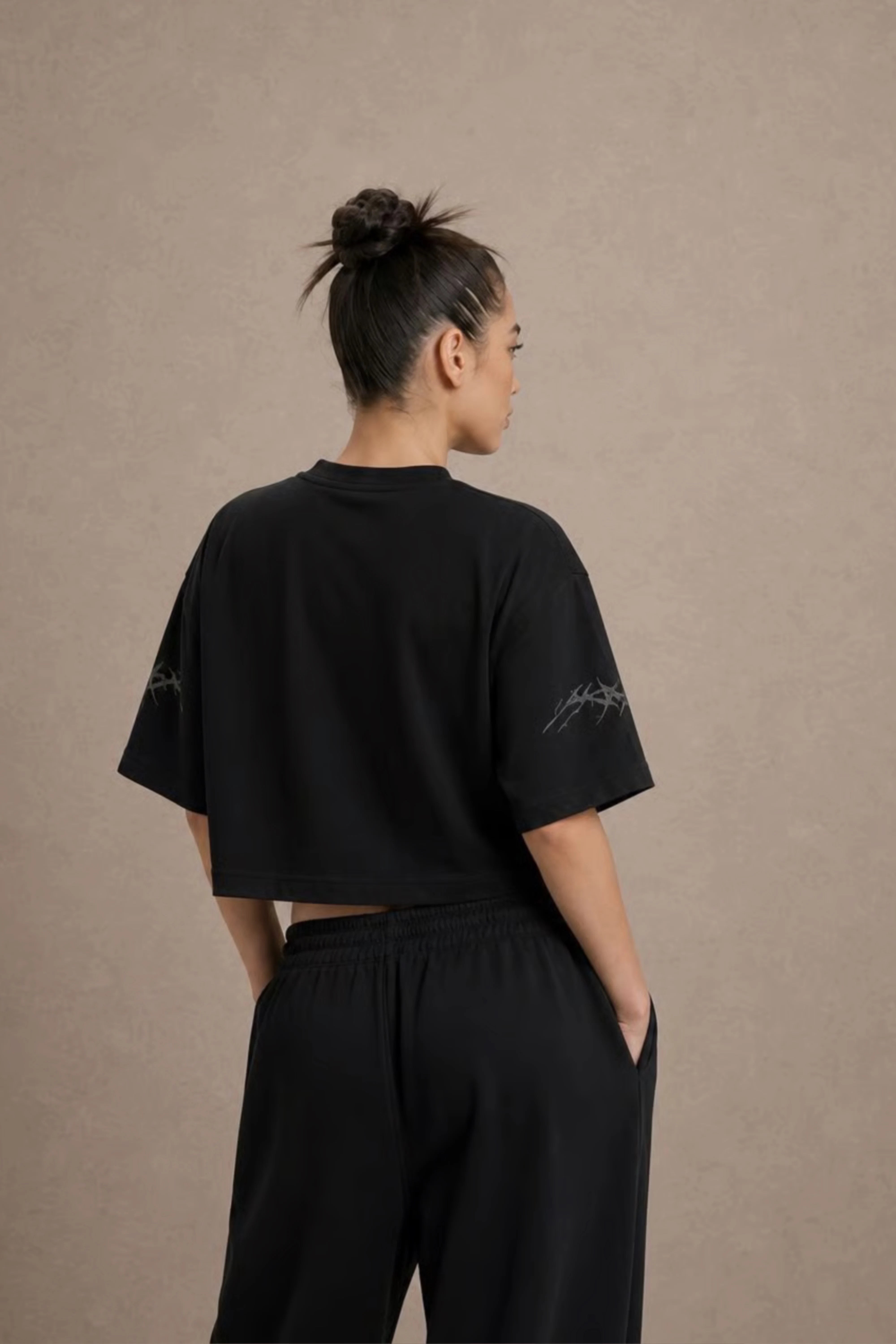 Women's Black Gothic  Printed Cotton Crop Top