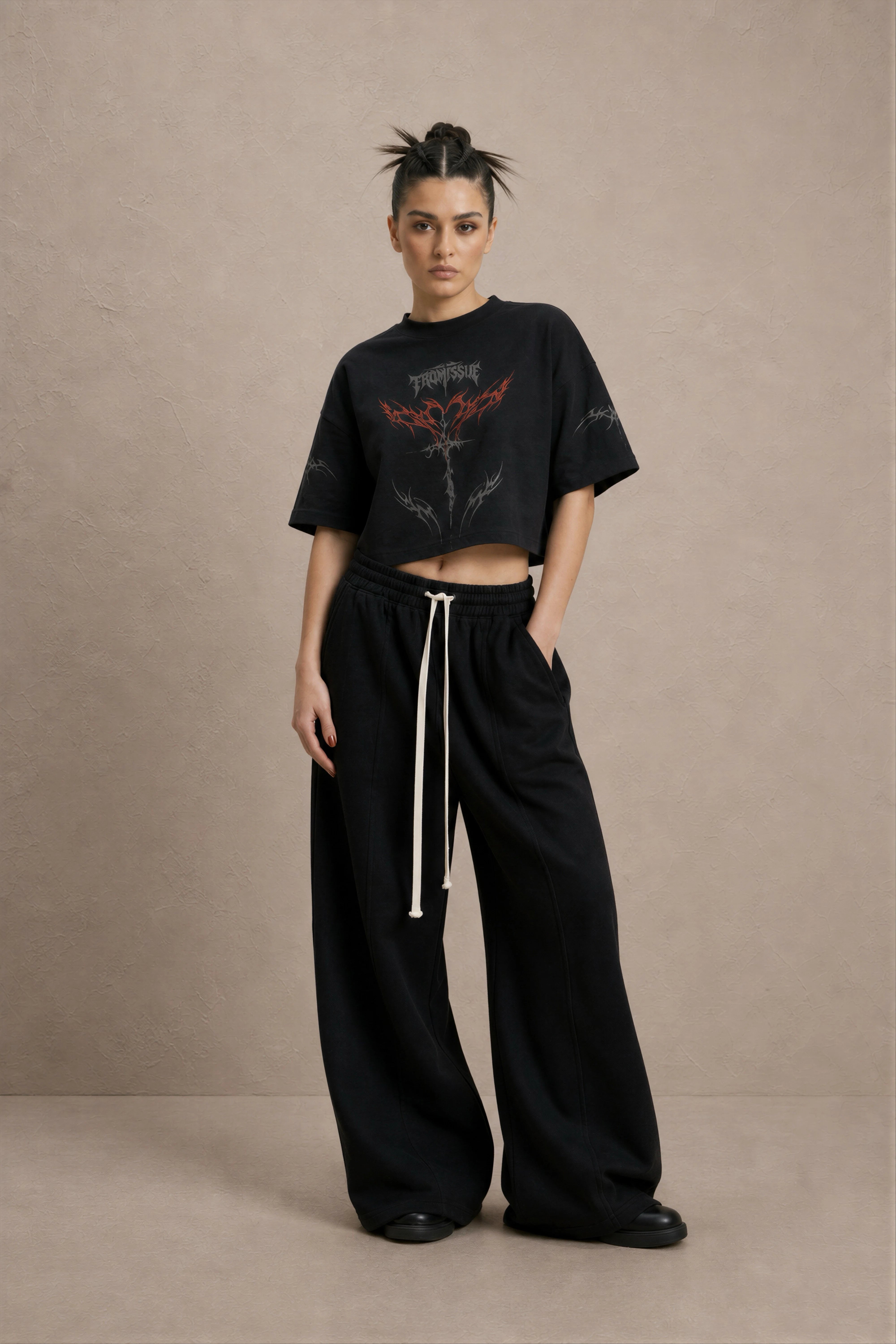 Women's Black Gothic  Printed Cotton Crop Top