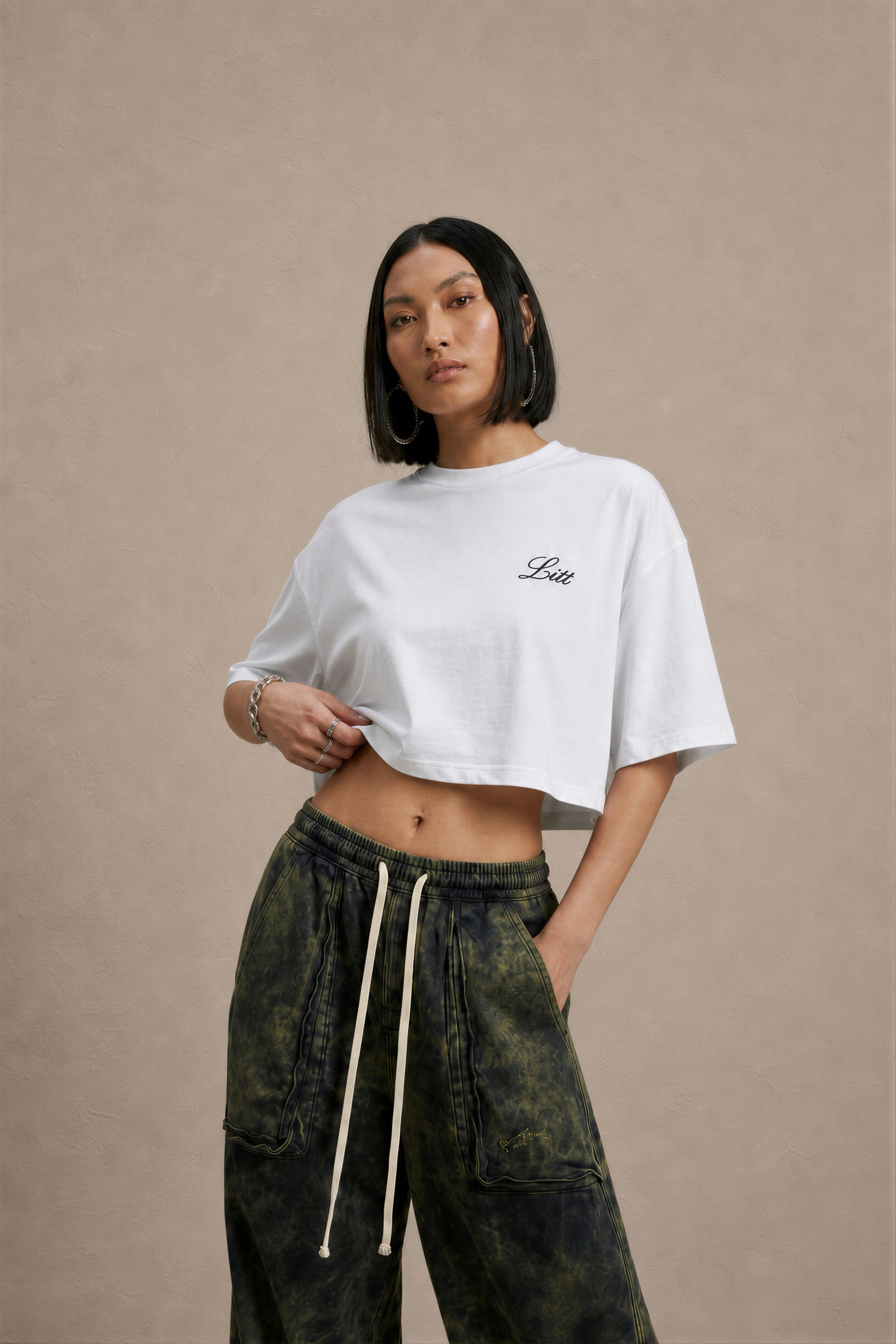 Women's White drop shoulder Litt cotton Crop Top