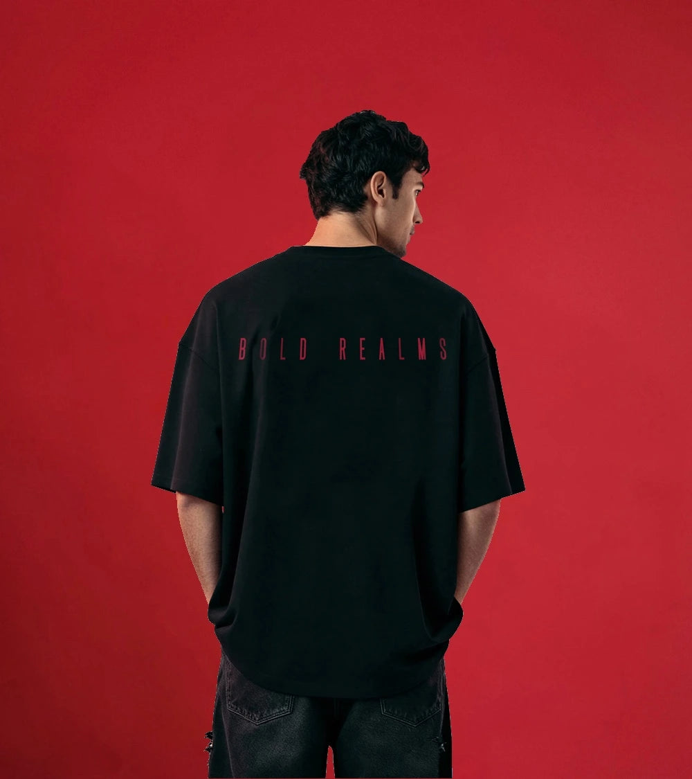 Black bold realms mens t-shirt back view