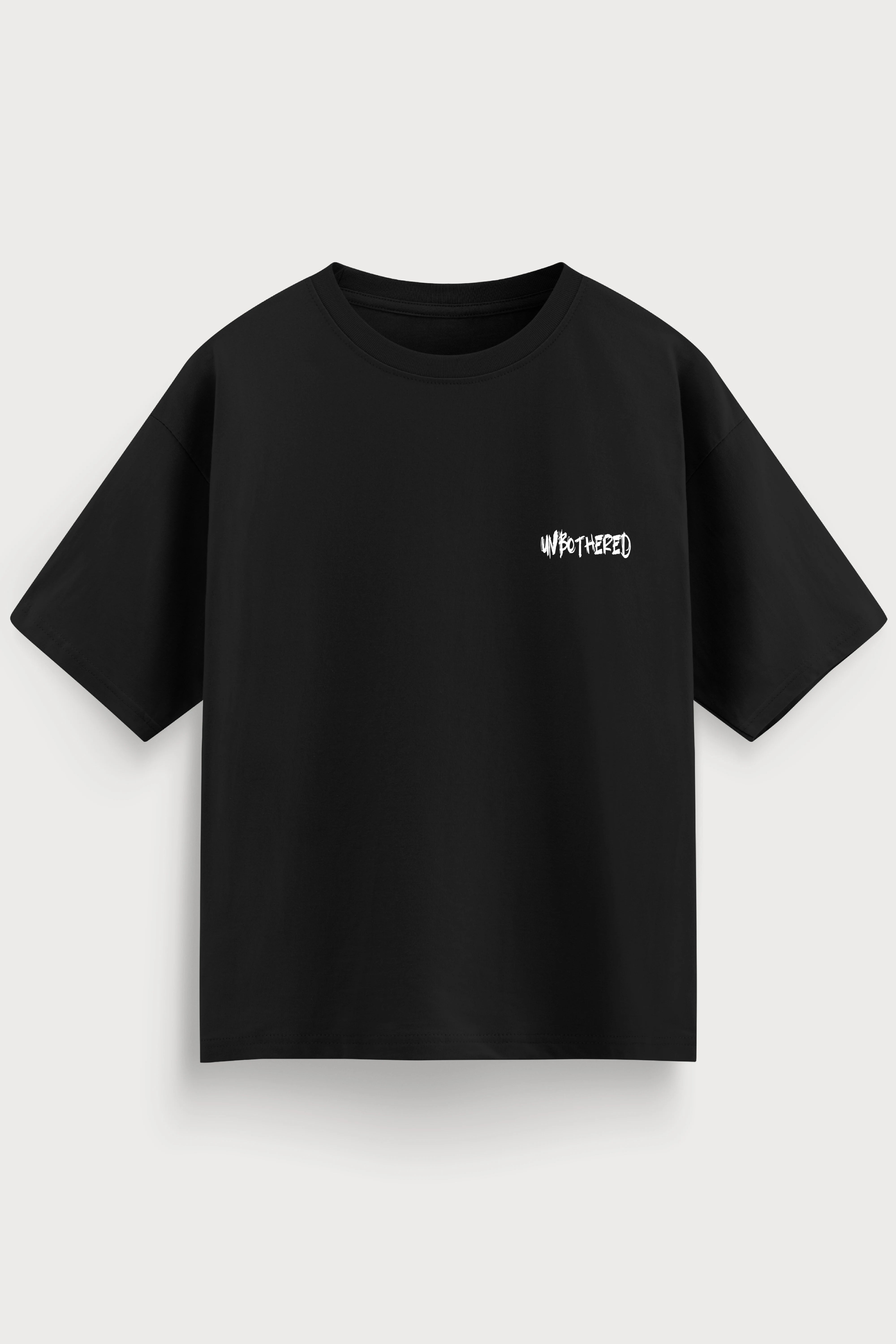 men-RelaxedFit-black-tshirt-Unbothered-front