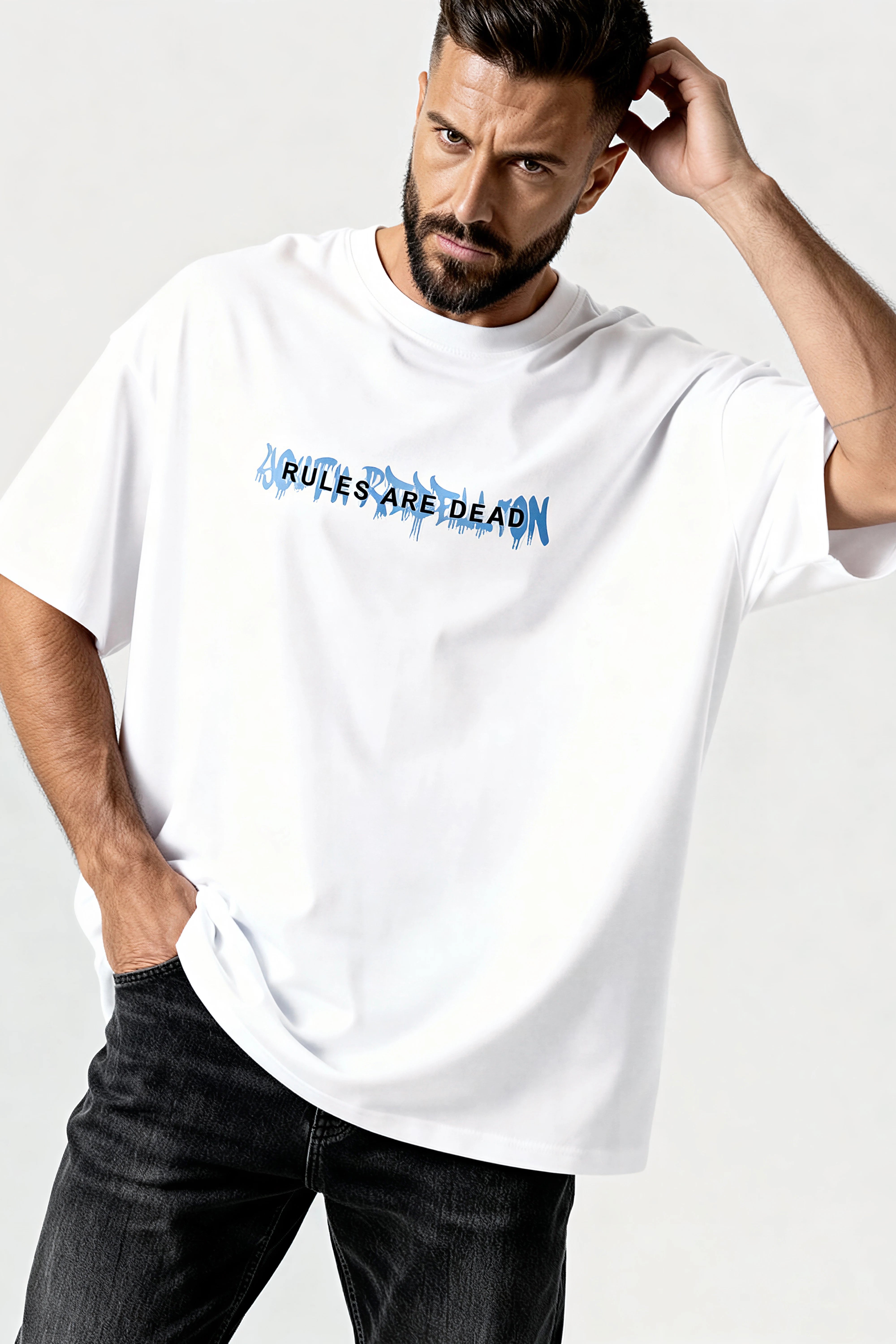 men-RelaxedFit-white-tshirt-Youth-rebellion-logo