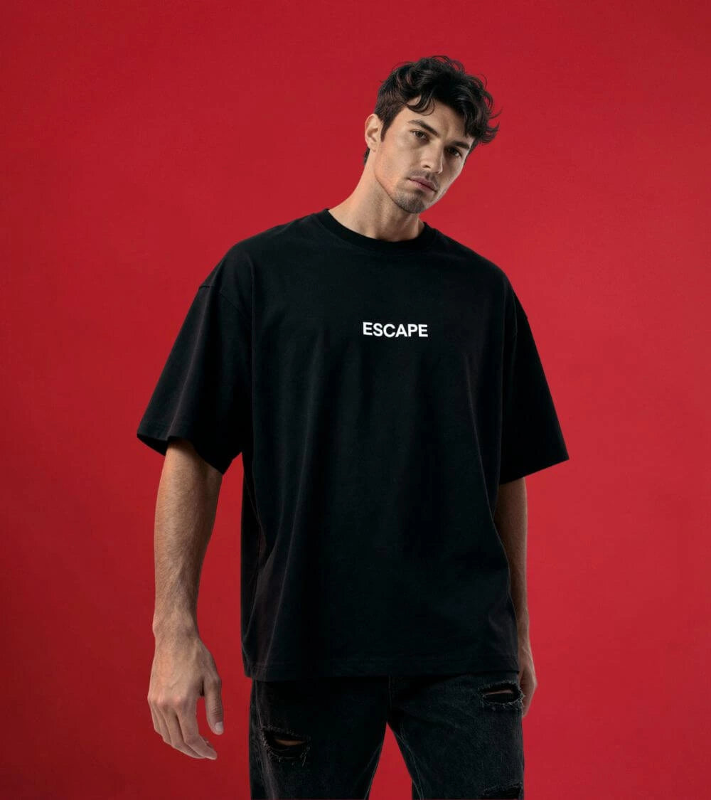 men oversized black t-shirt excape