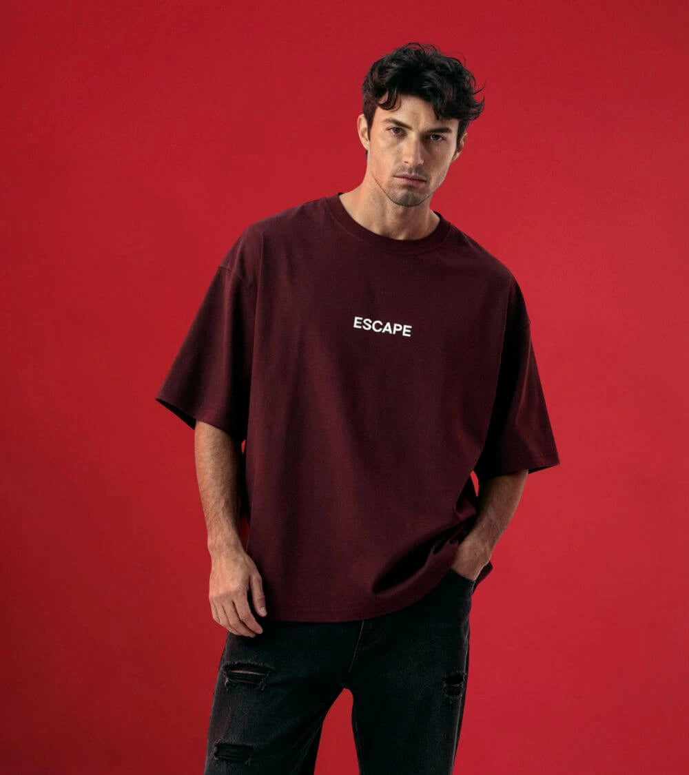 Men oversized wine colour t-shirt